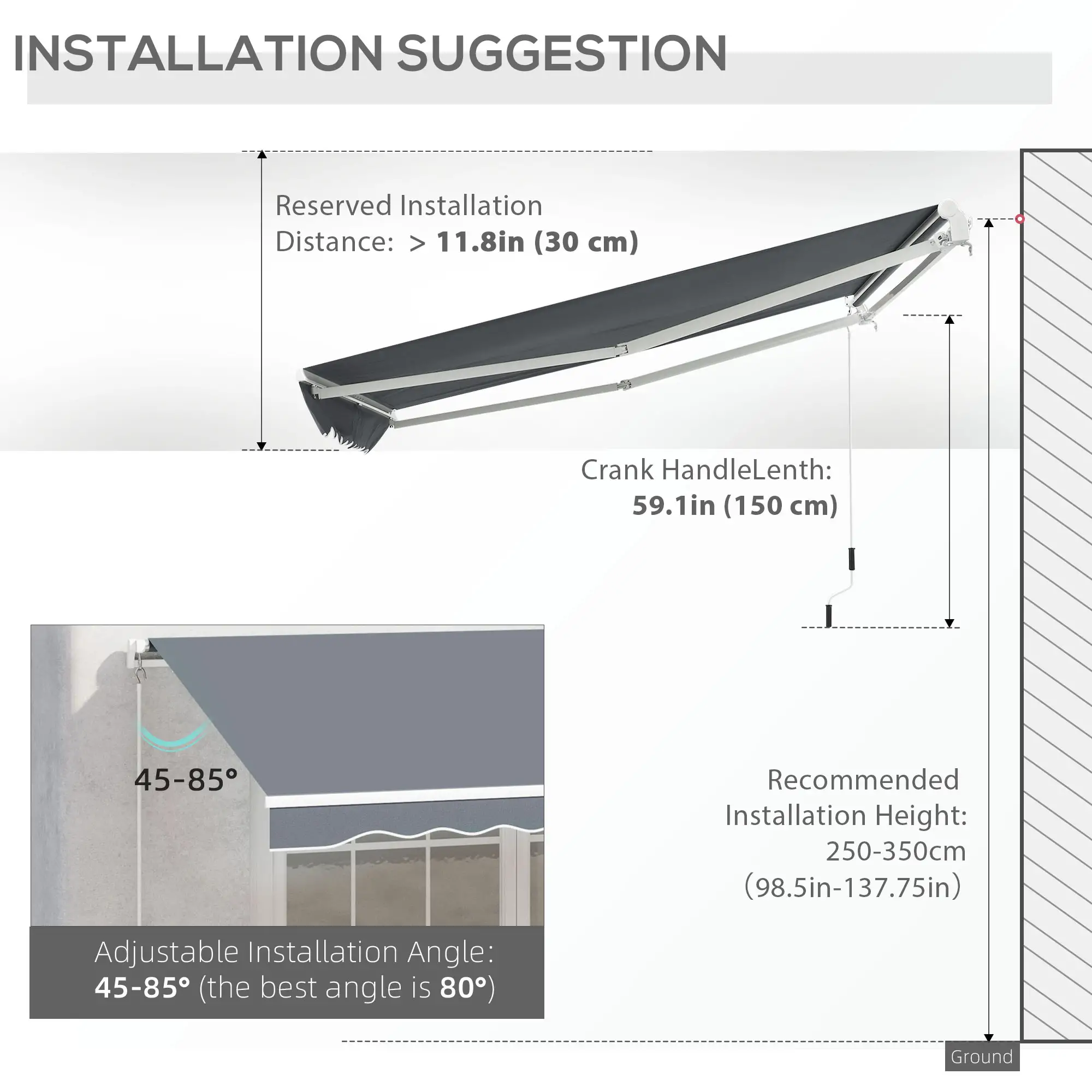 10' x 8' Retractable Awning, Sunshade Canopy for Patio, Dark Grey - Image 7