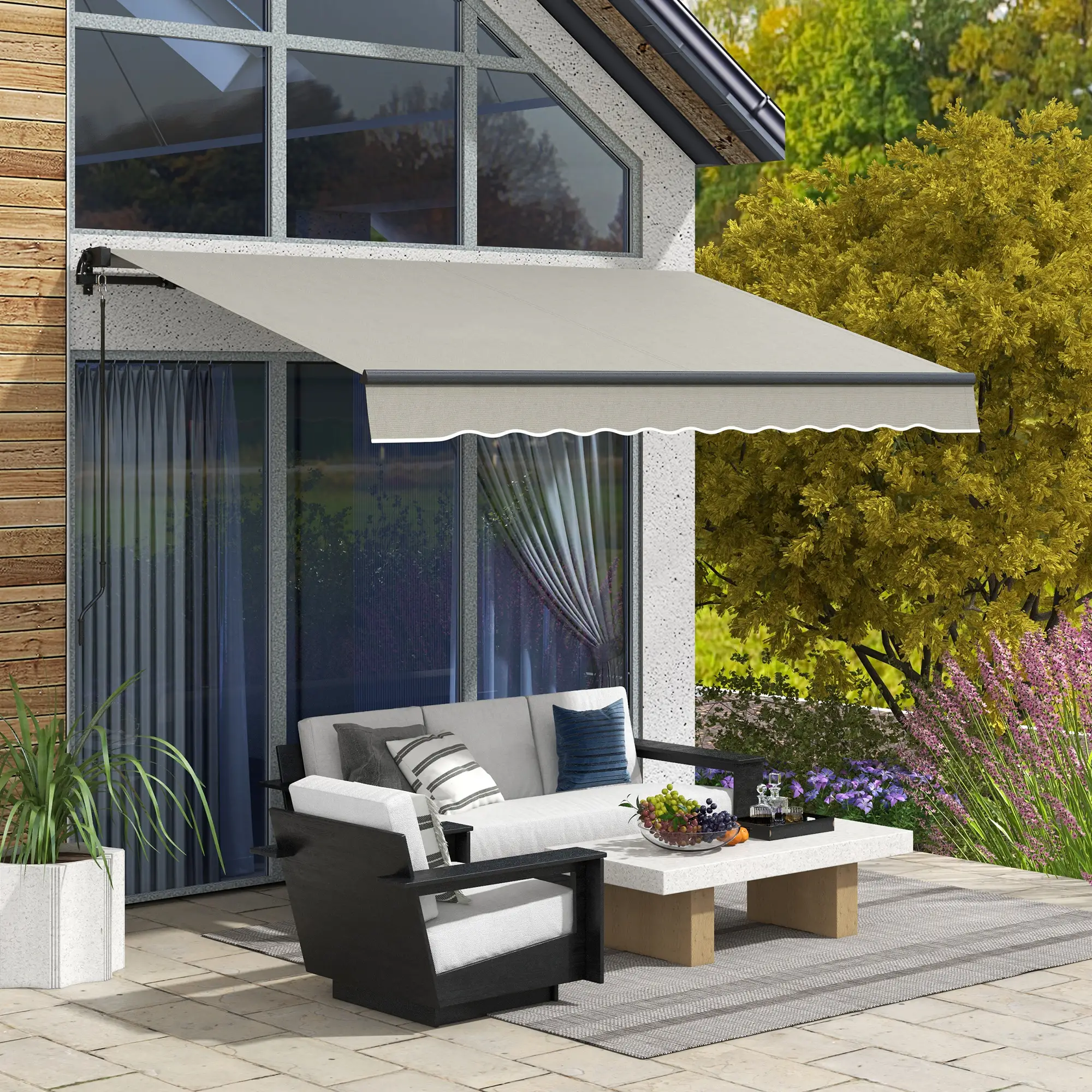 10' x 8' Retractable Awning, UV Resistant Sunshade, Light Grey - Image 2