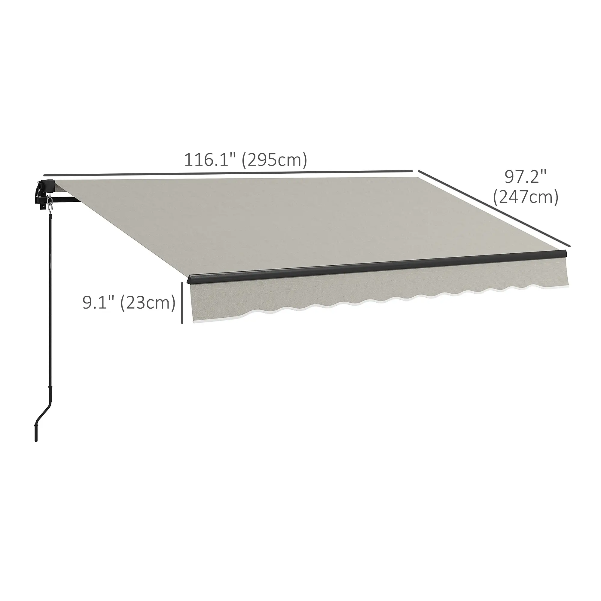 10' x 8' Retractable Awning, UV Resistant Sunshade, Light Grey - Image 3