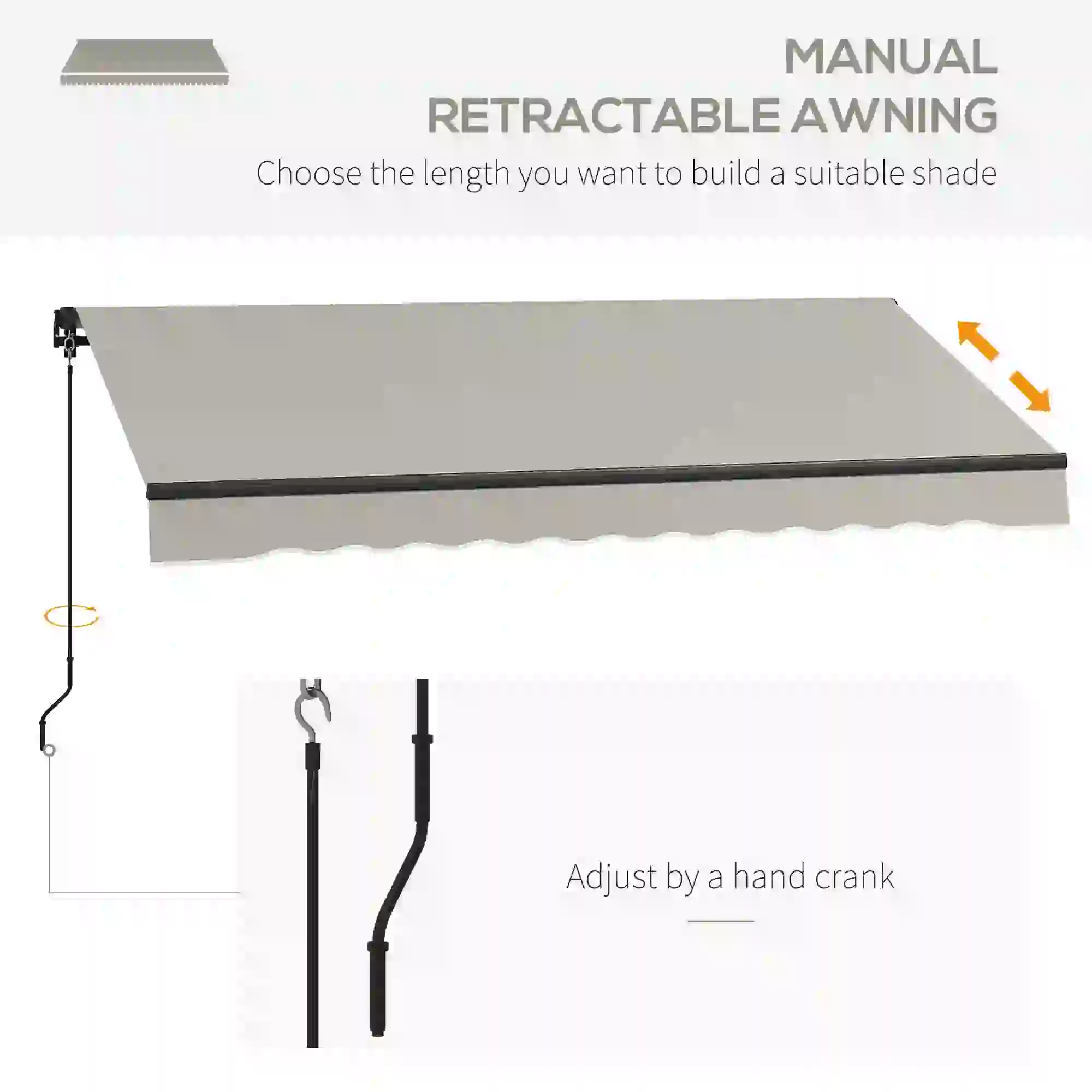 10' x 8' Retractable Awning, UV Resistant Sunshade, Light Grey - Image 4