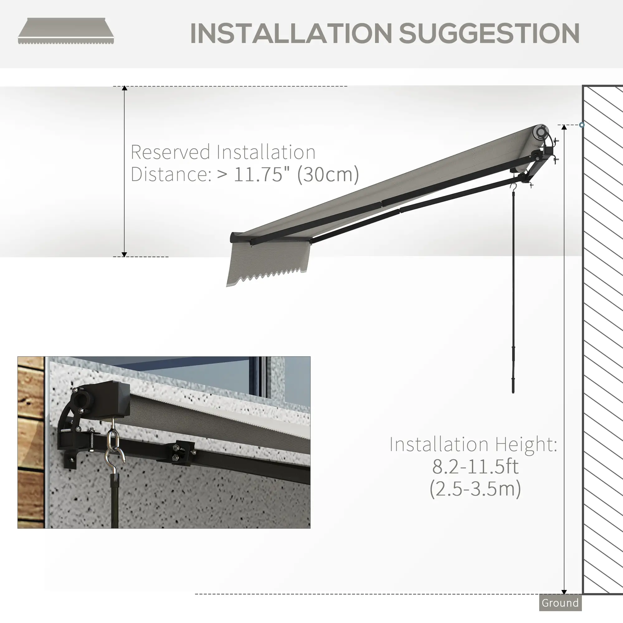 10' x 8' Retractable Awning, UV Resistant Sunshade, Light Grey - Image 7