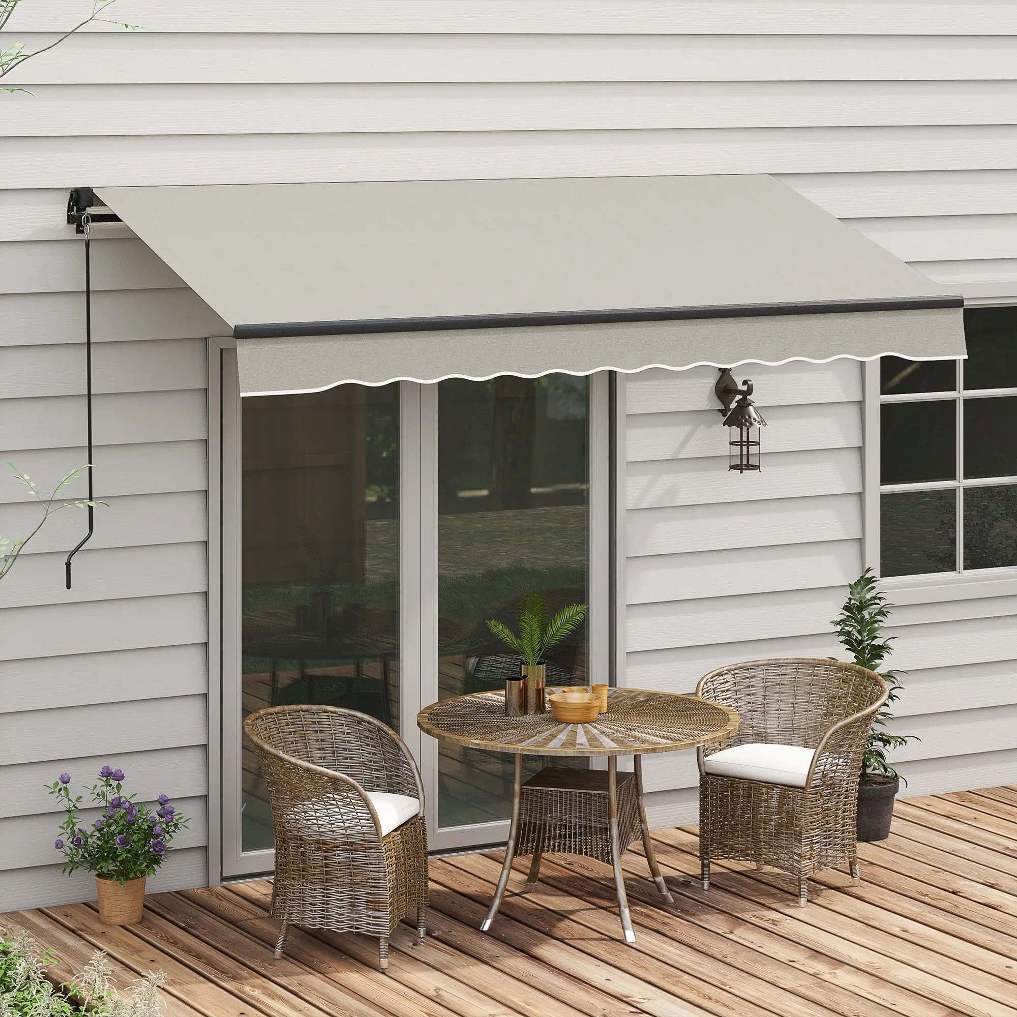 10' x 8' Retractable Awning, UV Resistant Sunshade, Light Grey - Image 8