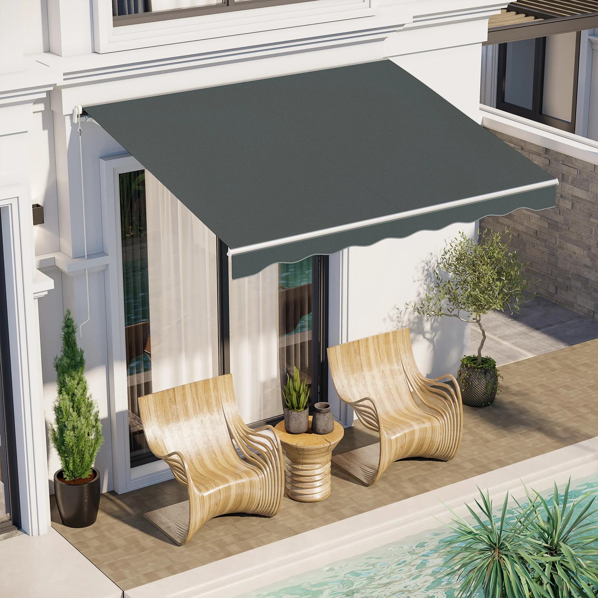 10' x 8' Retractable Electric Awning, Manual Crank, Aluminum Frame, Grey - Image 2
