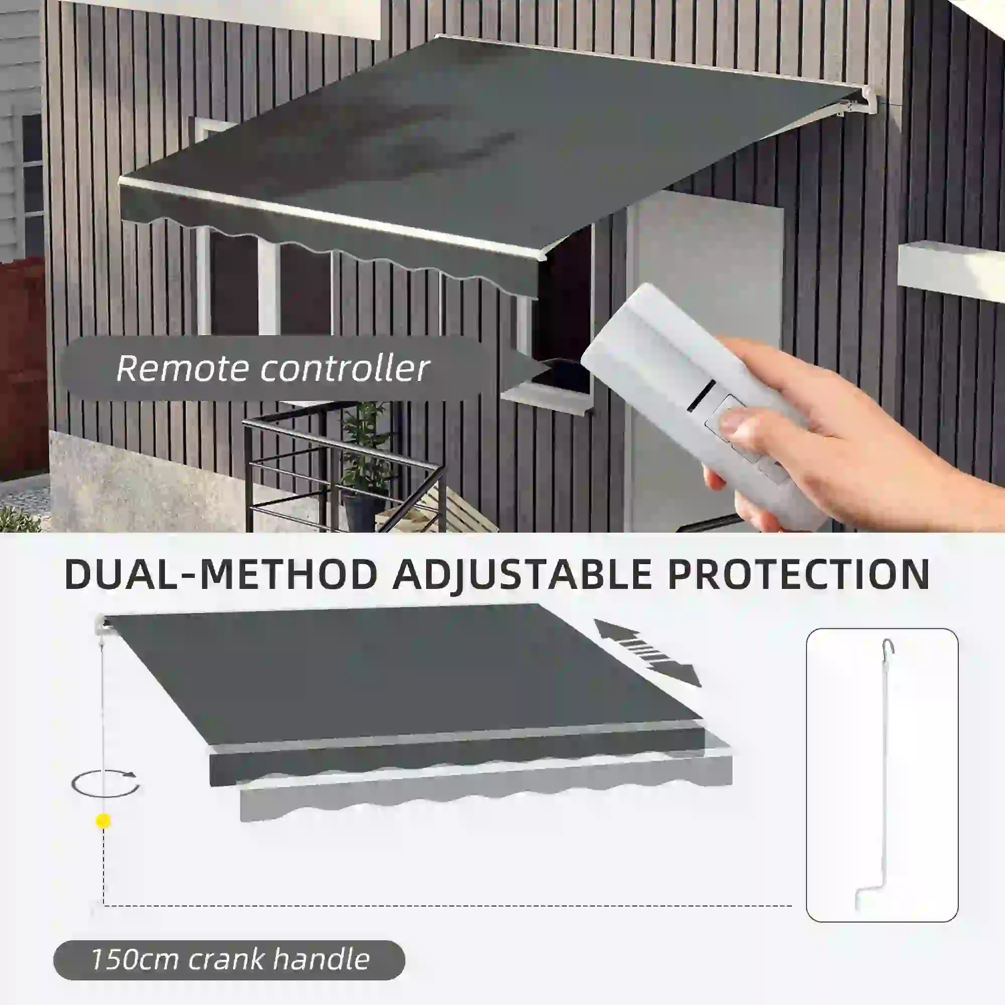 10' x 8' Retractable Electric Awning, Manual Crank, Aluminum Frame, Grey - Image 5