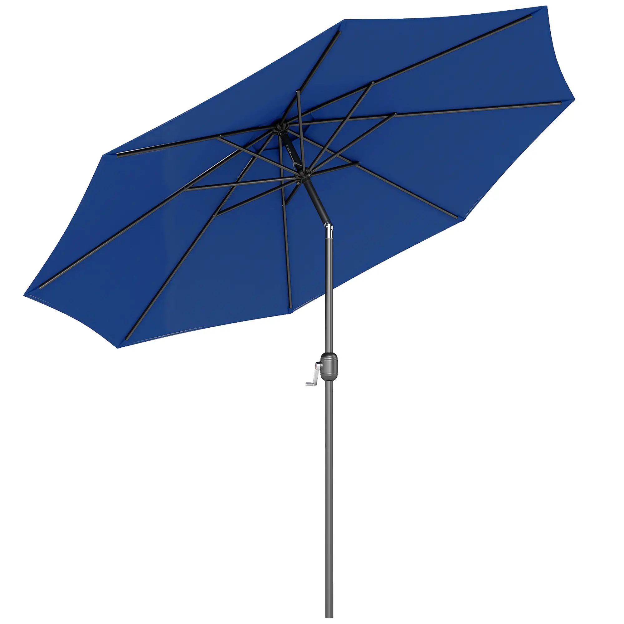 10' x 8' Round Market Umbrella, Crank Handle, Tilt, Blue