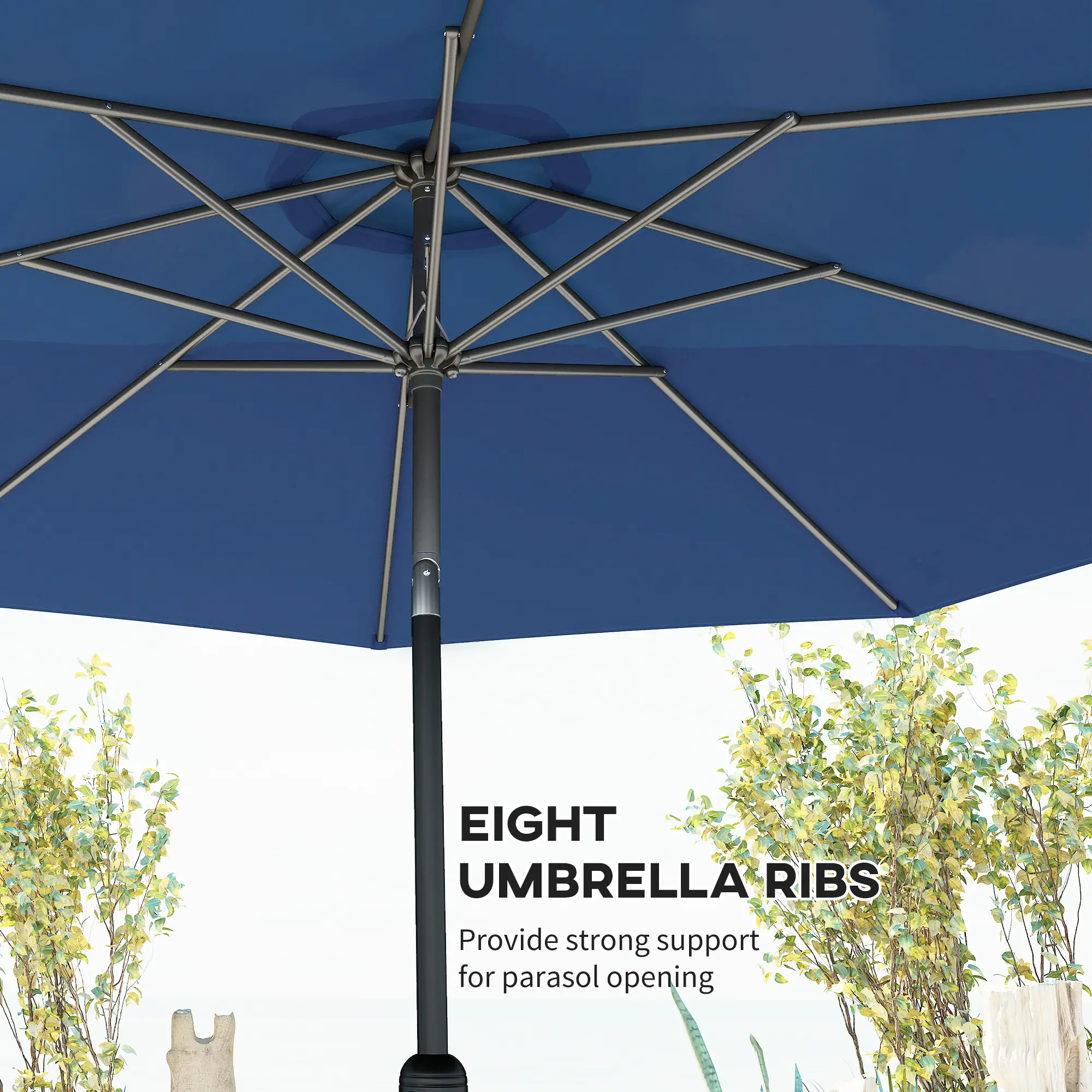 10' x 8' Round Market Umbrella, Crank Handle, Tilt, Blue - Image 7