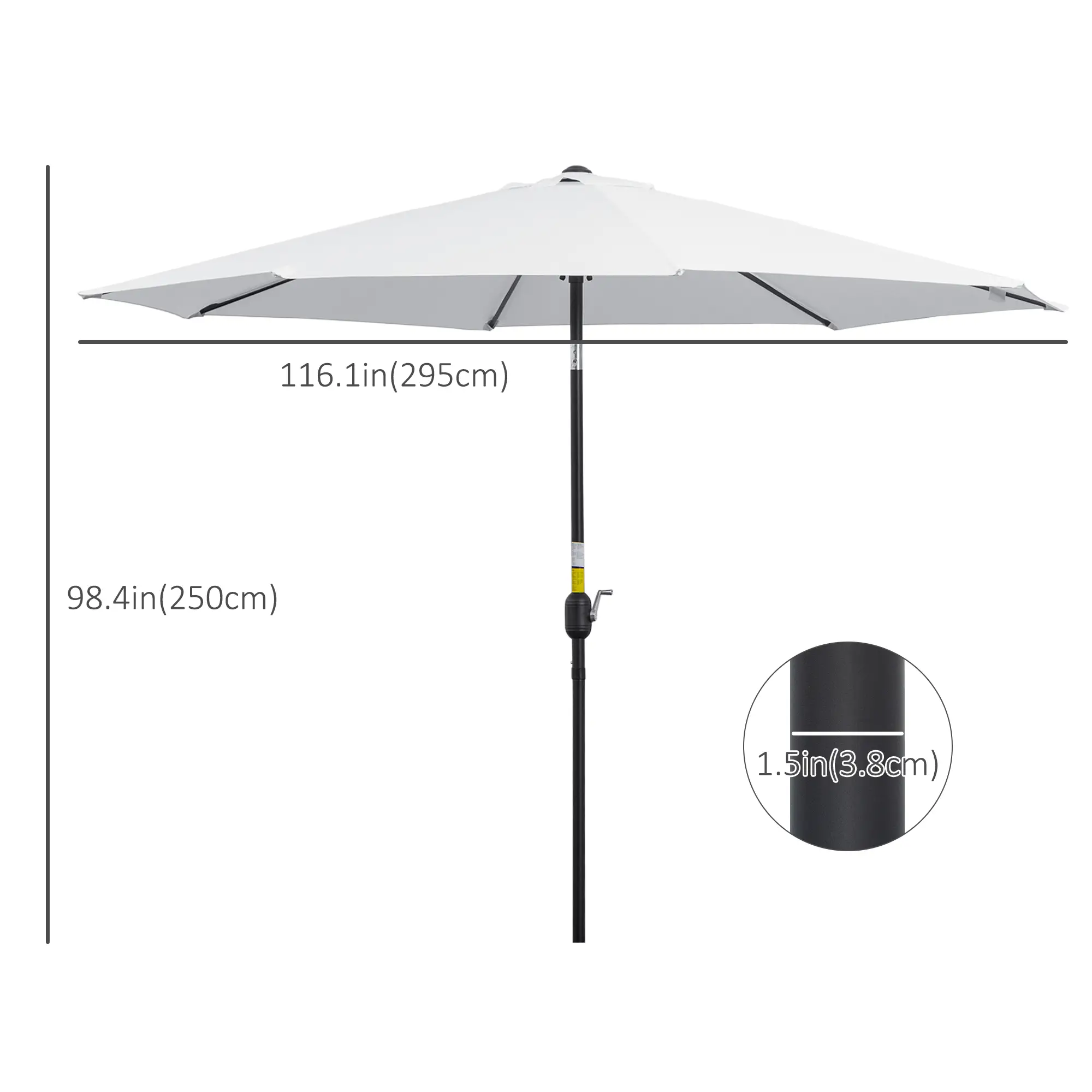 10' x 8' Round Patio Umbrella, Crank Handle, Tilt, White - Image 3