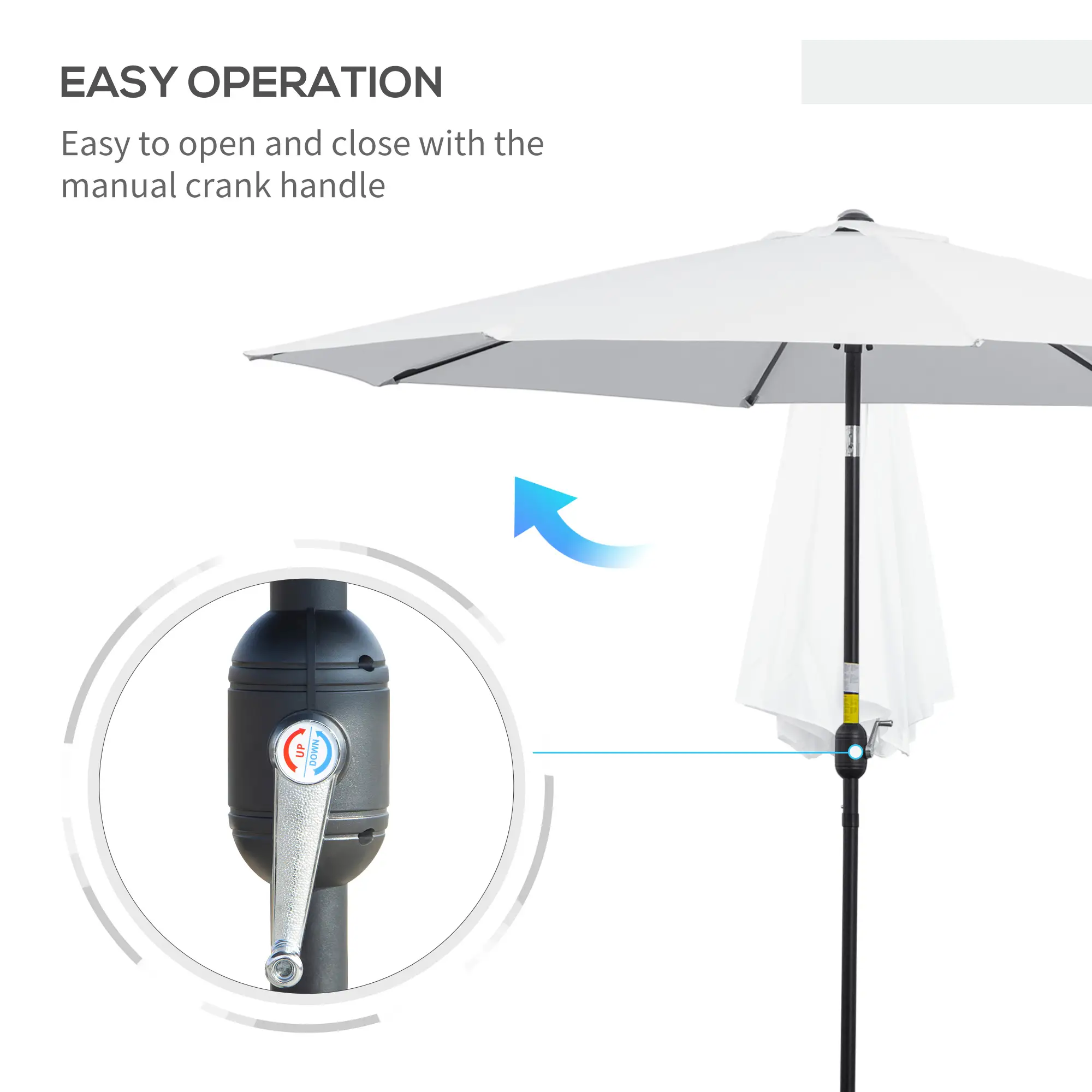 10' x 8' Round Patio Umbrella, Crank Handle, Tilt, White - Image 4