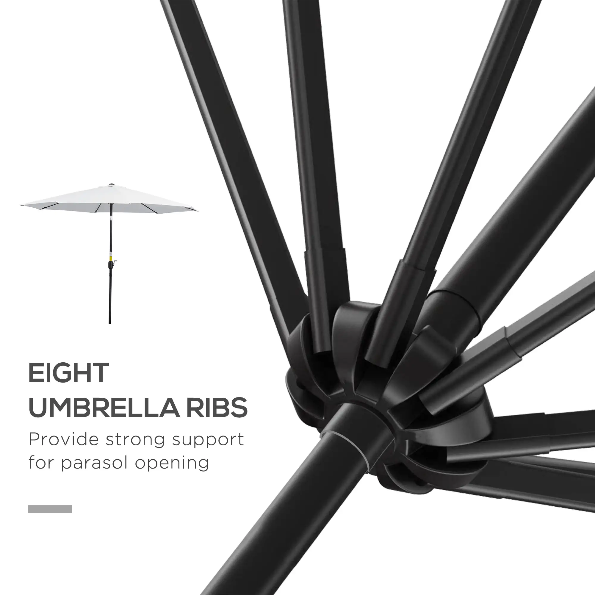 10' x 8' Round Patio Umbrella, Crank Handle, Tilt, White - Image 7