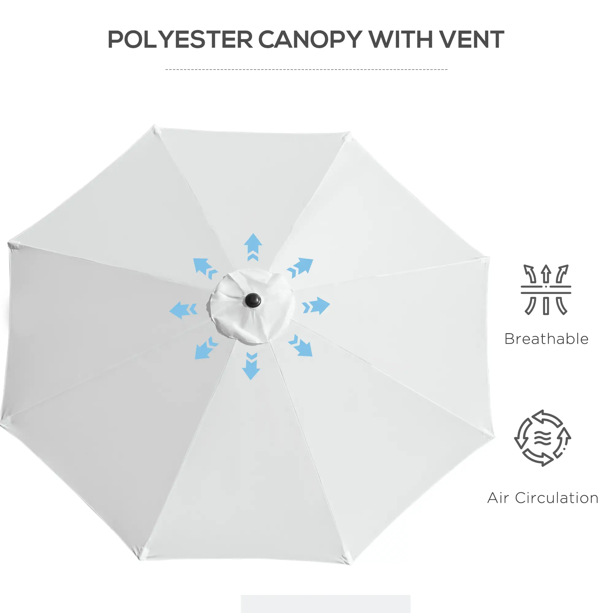 10' x 8' Round Patio Umbrella, Crank Handle, Tilt, White - Image 9