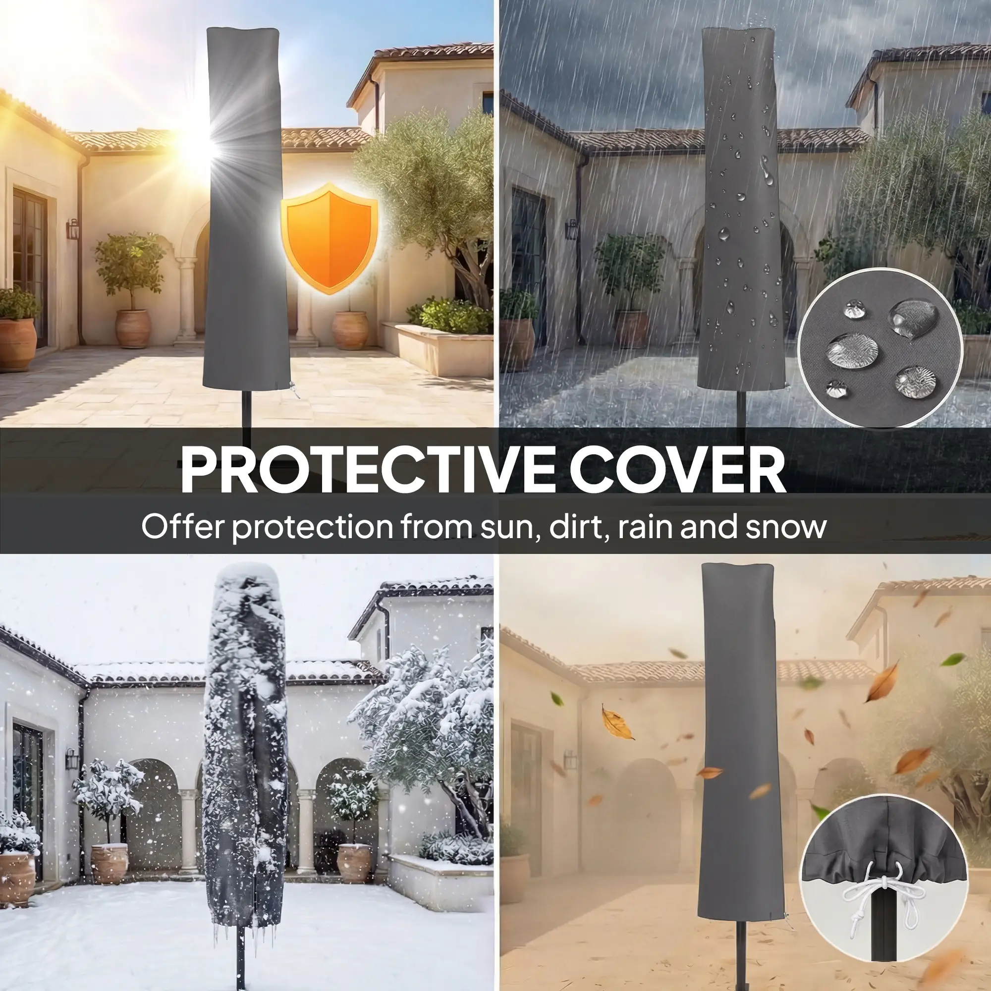 10 x 9.7 Ft Offset Cantilever Patio Umbrella With Lights, Dark Grey - Image 5