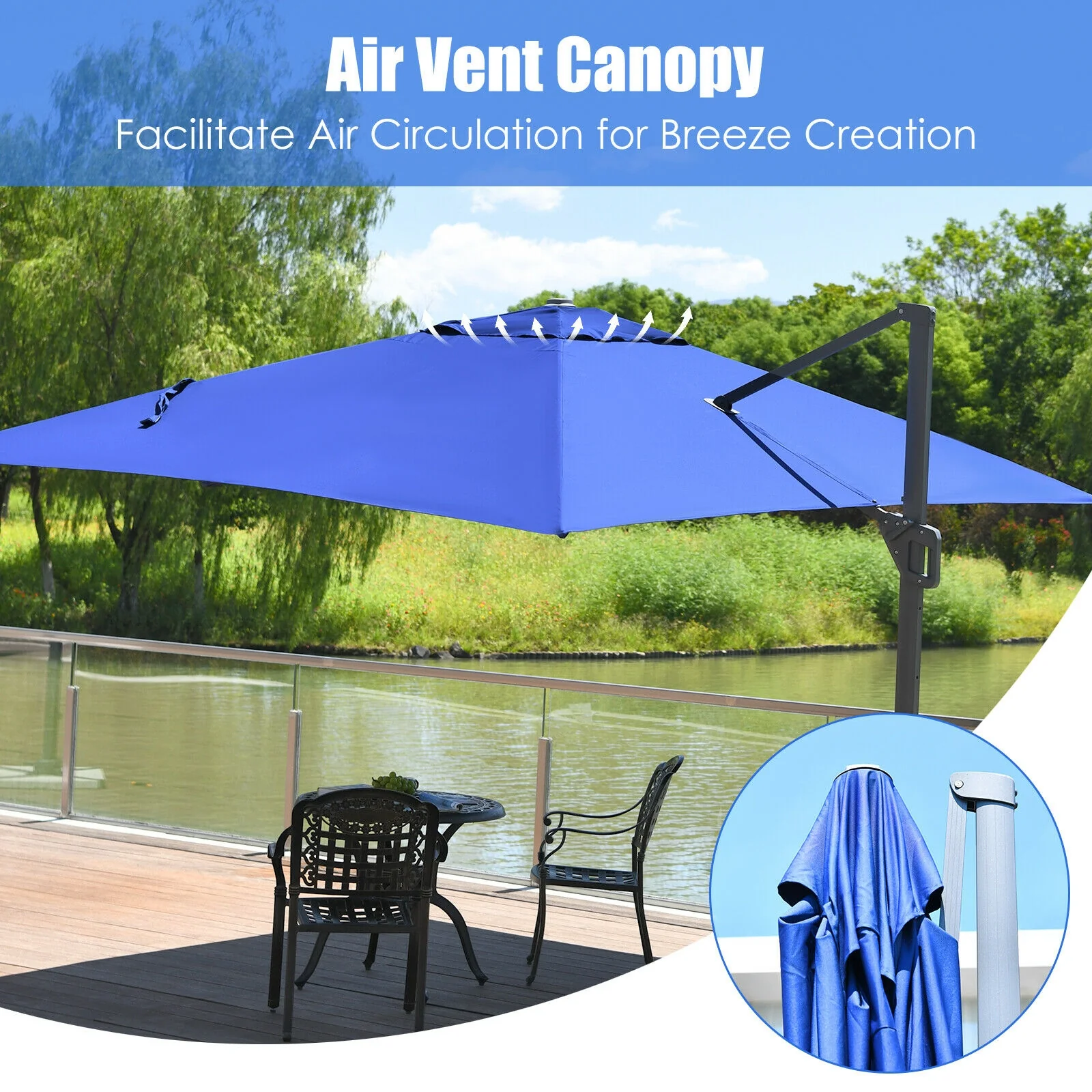 10 x13 Feet Rectangular Cantilever Umbrella, 360° Rotation, Navy - Image 10