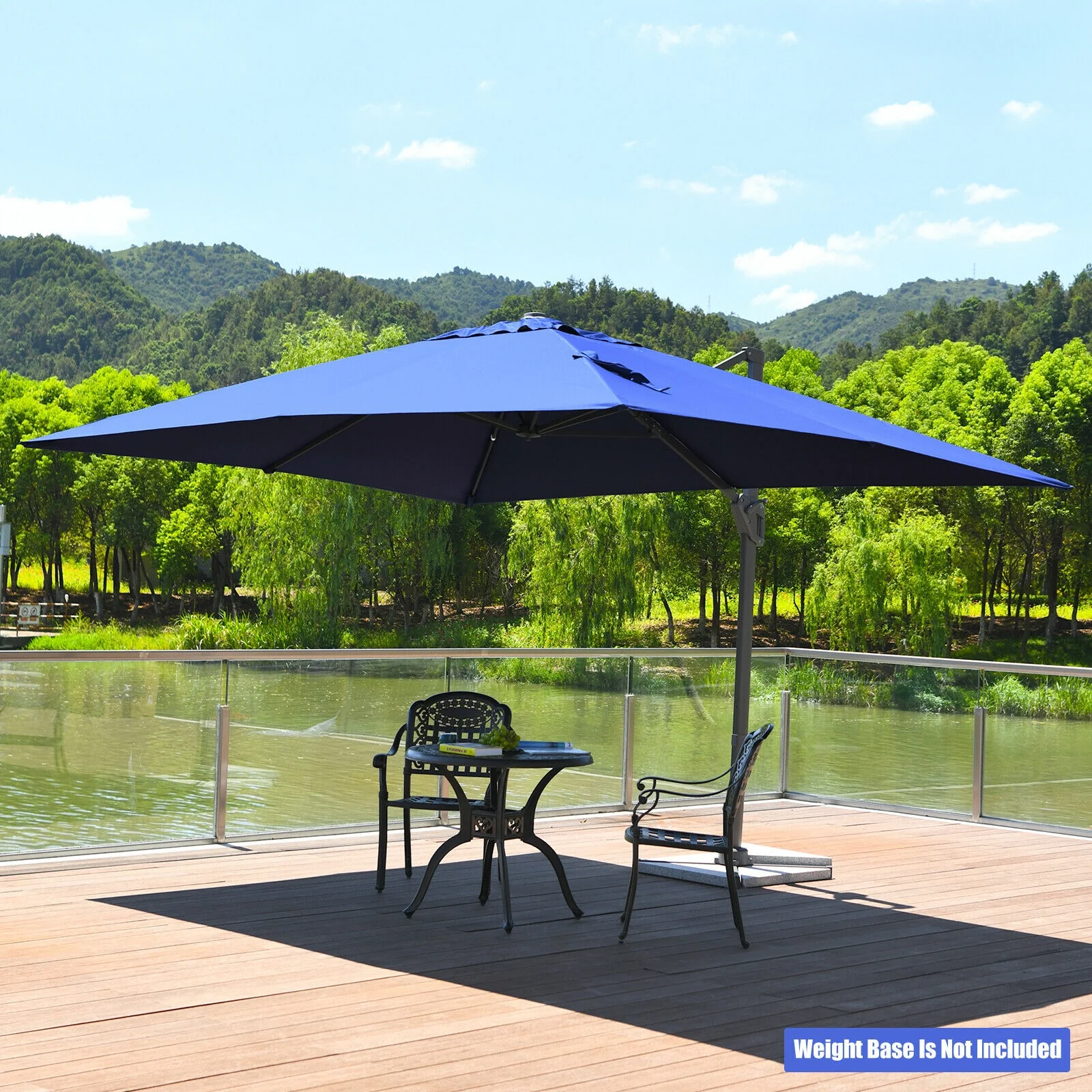 10 x13 Feet Rectangular Cantilever Umbrella, 360° Rotation, Navy - Image 2