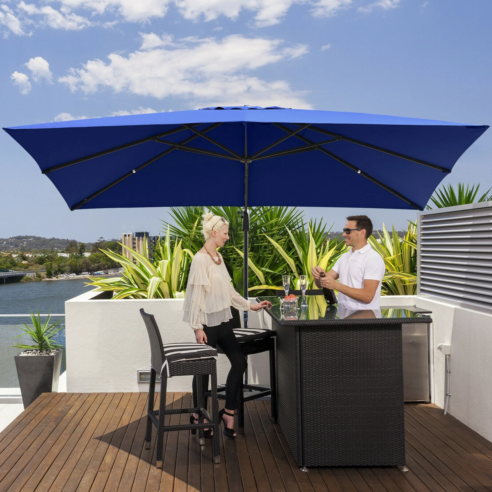10 x13 Feet Rectangular Cantilever Umbrella, 360° Rotation, Navy - Image 7
