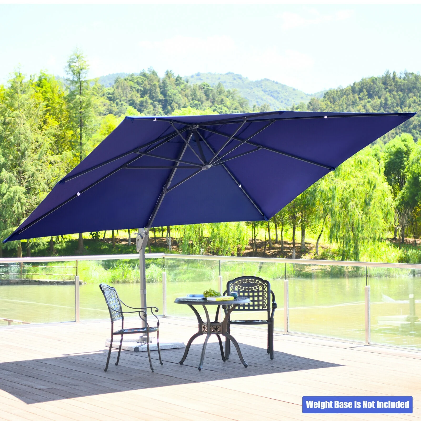 10 x13 Feet Rectangular Cantilever Umbrella, 360° Rotation, Navy - Image 8
