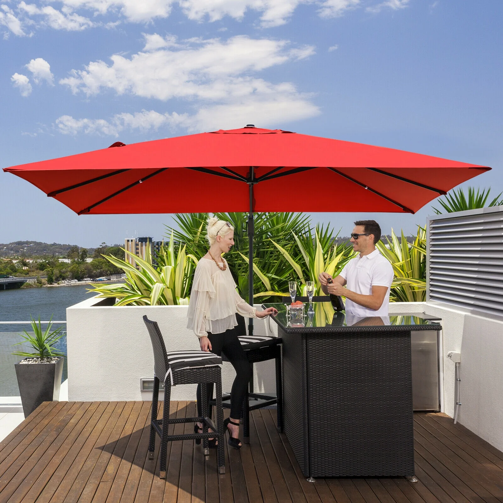 10 x13 Feet Rectangular Cantilever Umbrella, 360° Rotation, Red - Image 7
