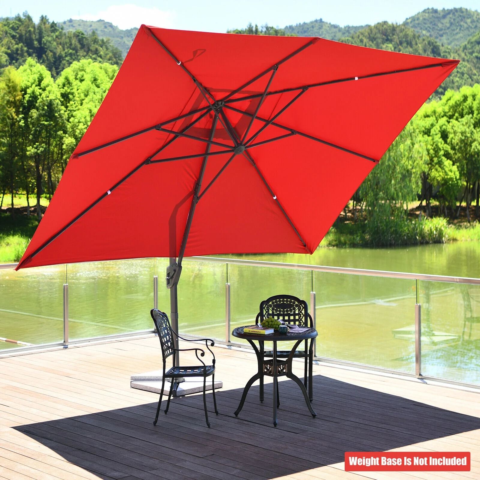 10 x13 Feet Rectangular Cantilever Umbrella, 360° Rotation, Red - Image 8
