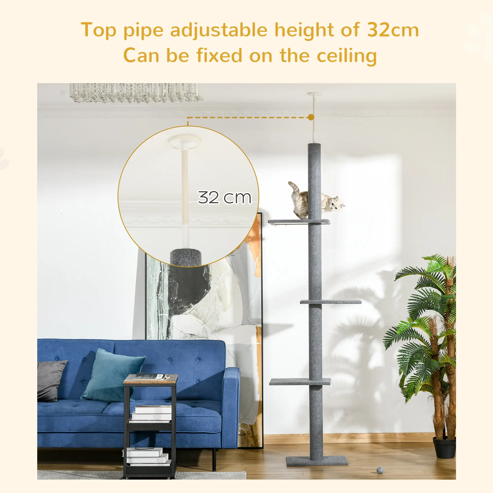 100 Cat Tree, 3 Perches Activity Center, Grey - Image 5