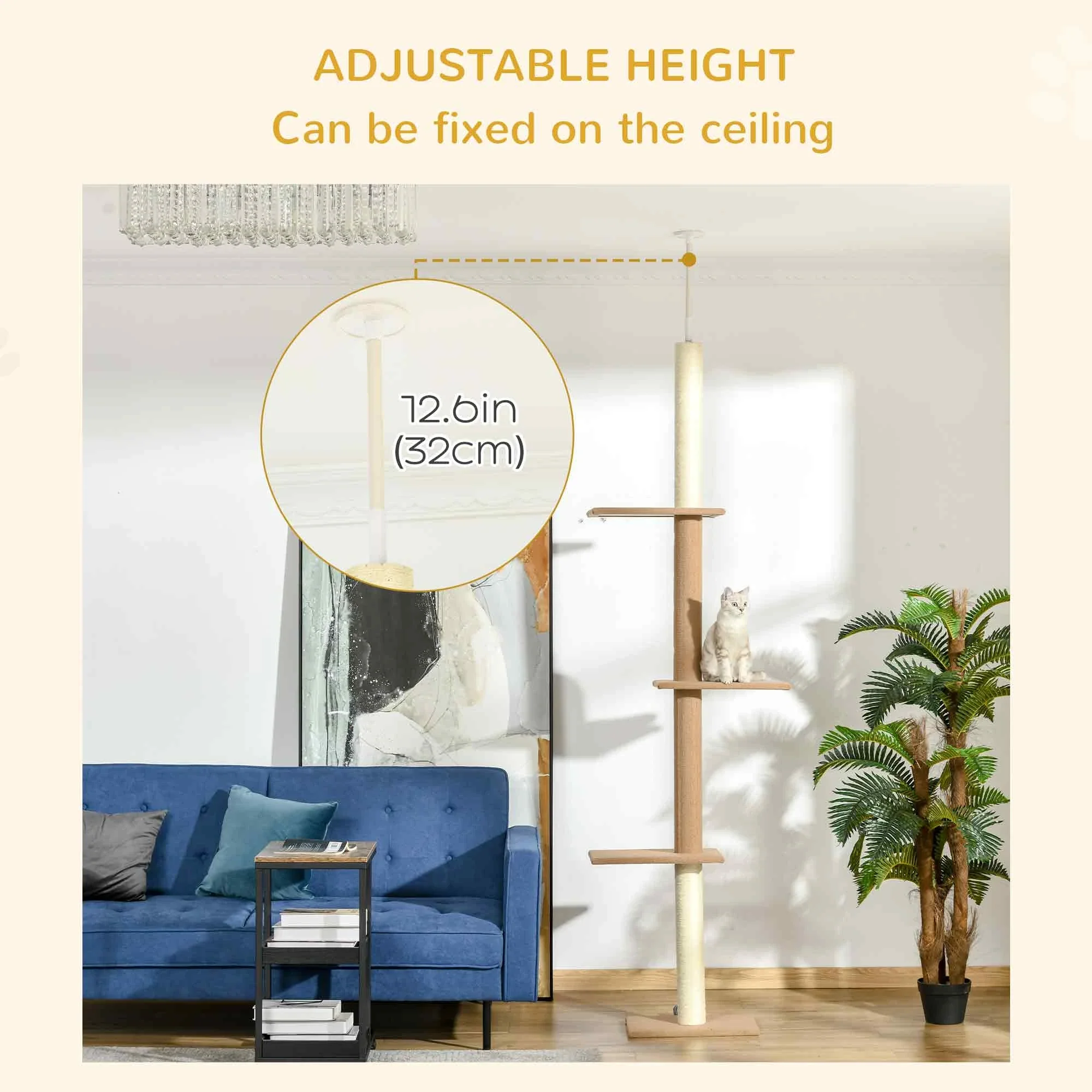 100 Floor To Ceiling Cat Tree, 3 Perches Activity Center, Brown - Image 5