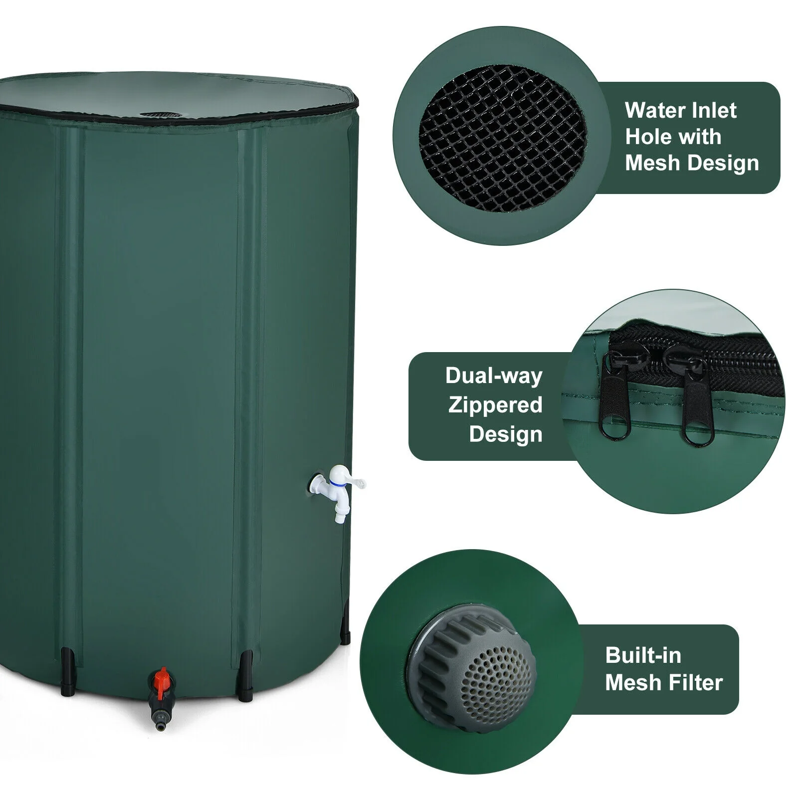 100 Gallon Portable Rain Barrel Water Collector Tank, Green - Image 10