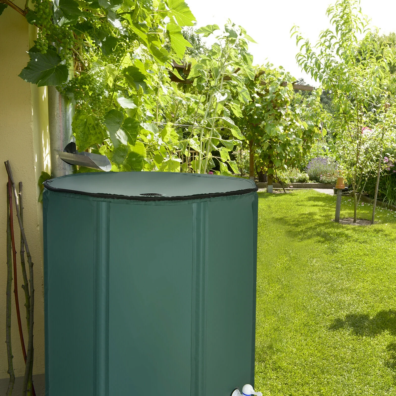 100 Gallon Portable Rain Barrel Water Collector Tank, Green - Image 3