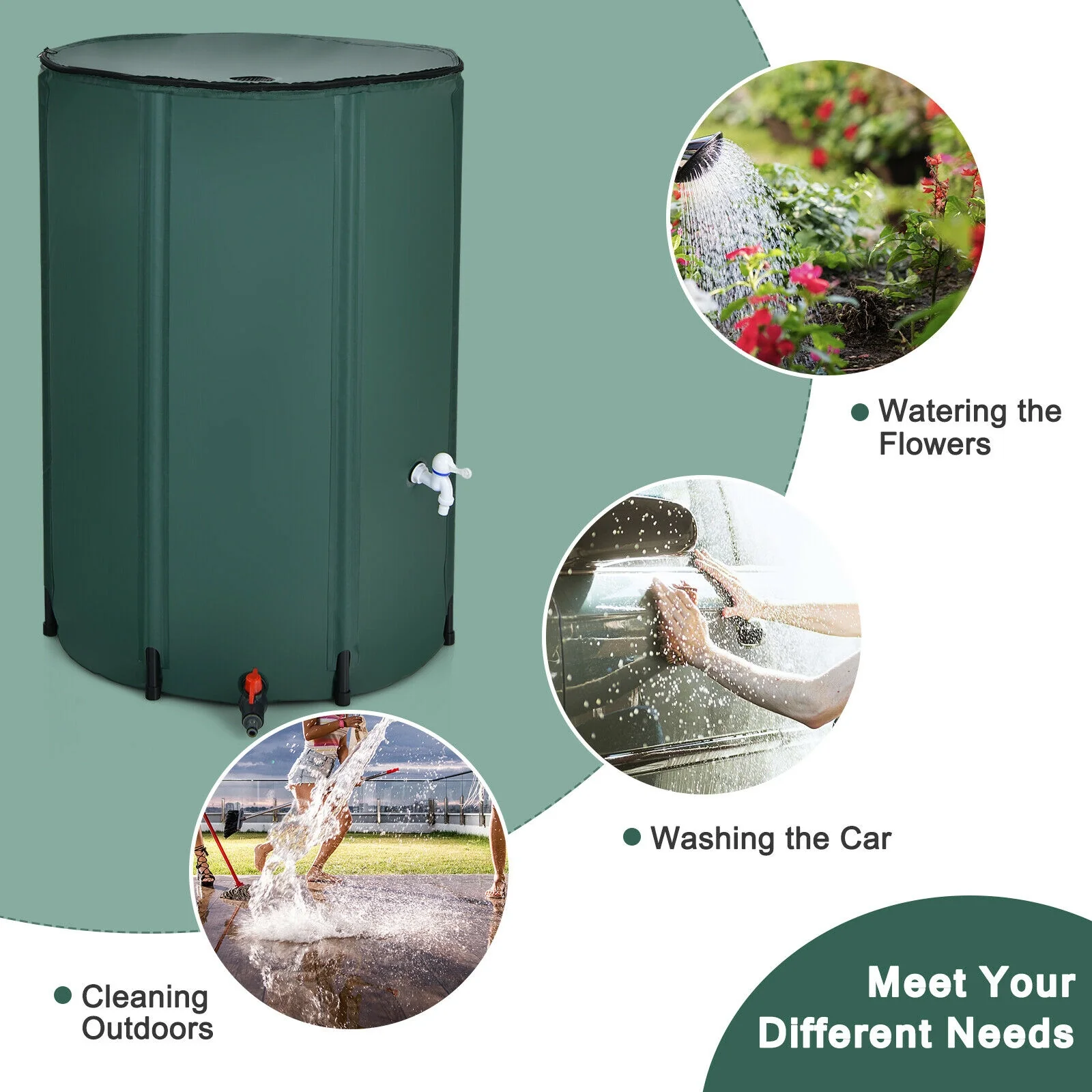 100 Gallon Portable Rain Barrel Water Collector Tank, Green - Image 4