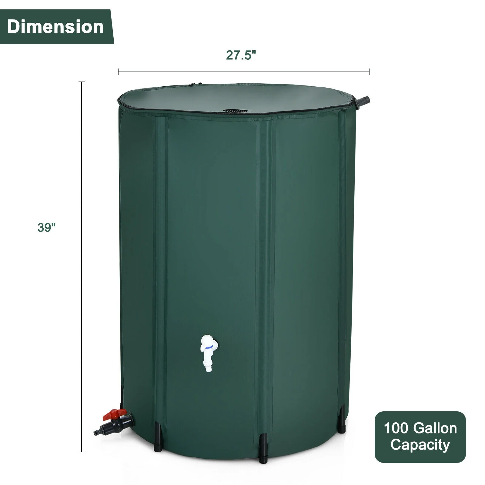 100 Gallon Portable Rain Barrel Water Collector Tank, Green - Image 5
