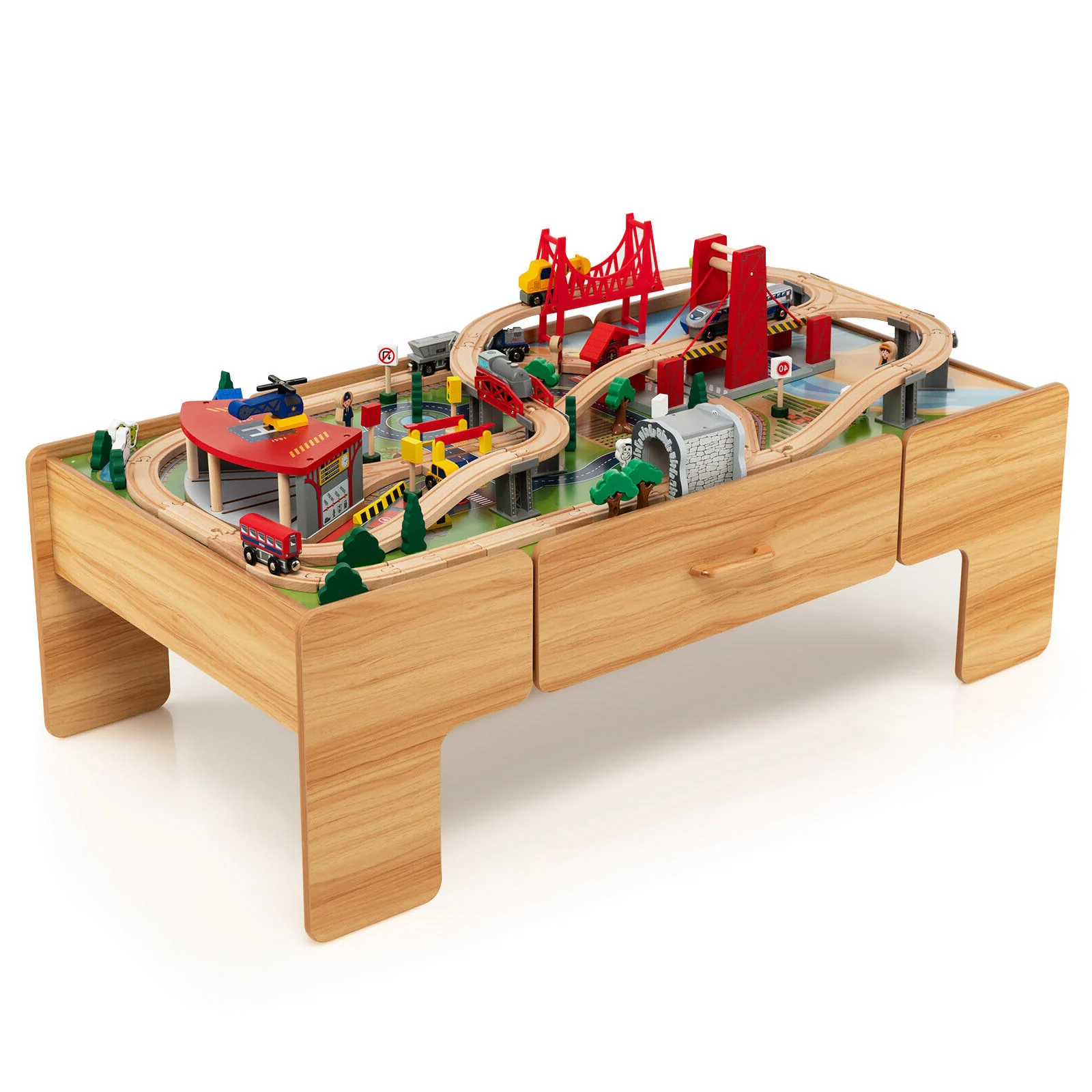100-Piece Wooden Train Set Table With Storage Drawer, Natural - Image 2