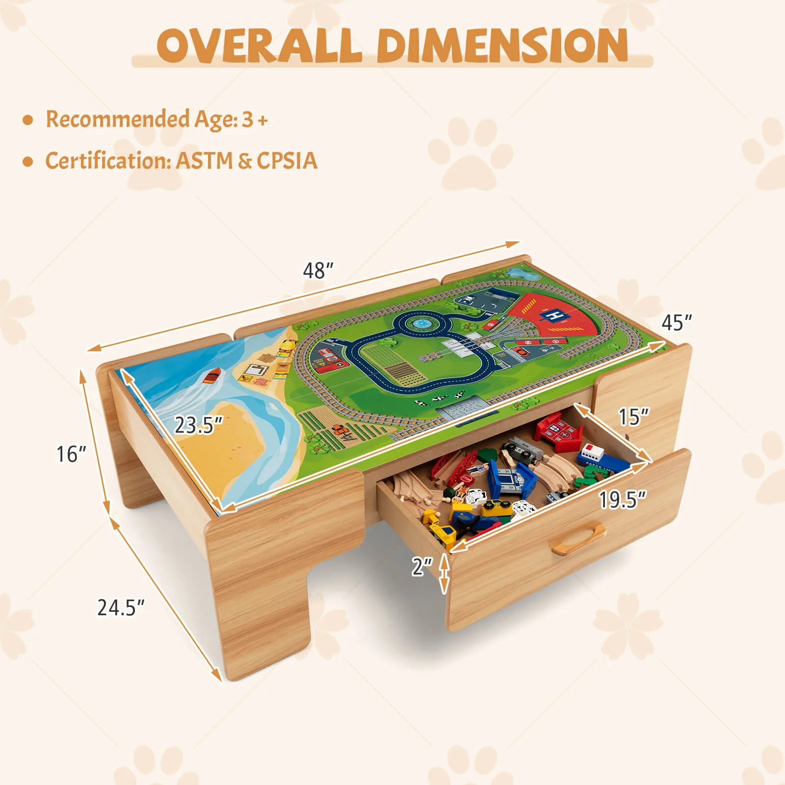 100-Piece Wooden Train Set Table With Storage Drawer, Natural - Image 5