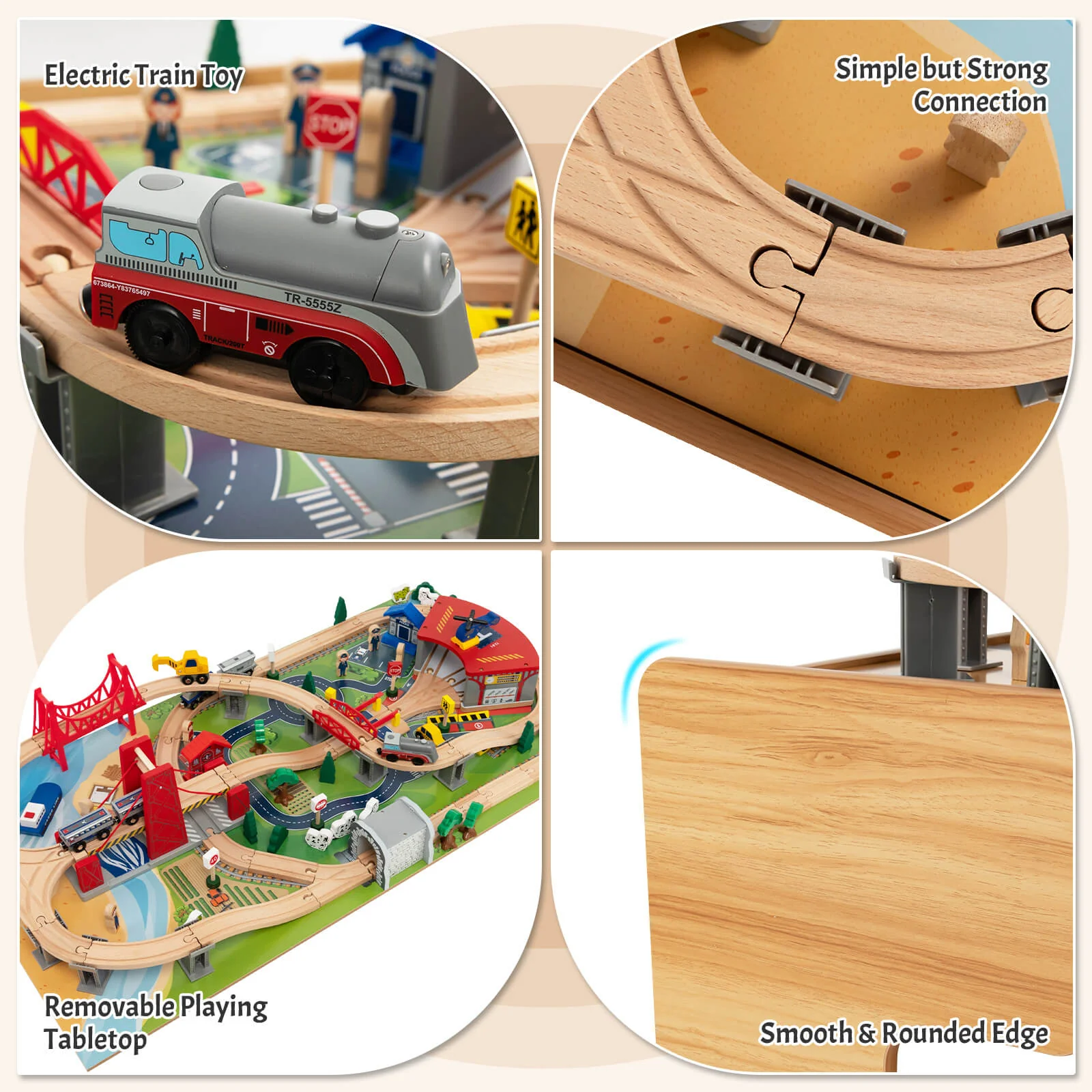 100-Piece Wooden Train Set Table With Storage Drawer, Natural - Image 9