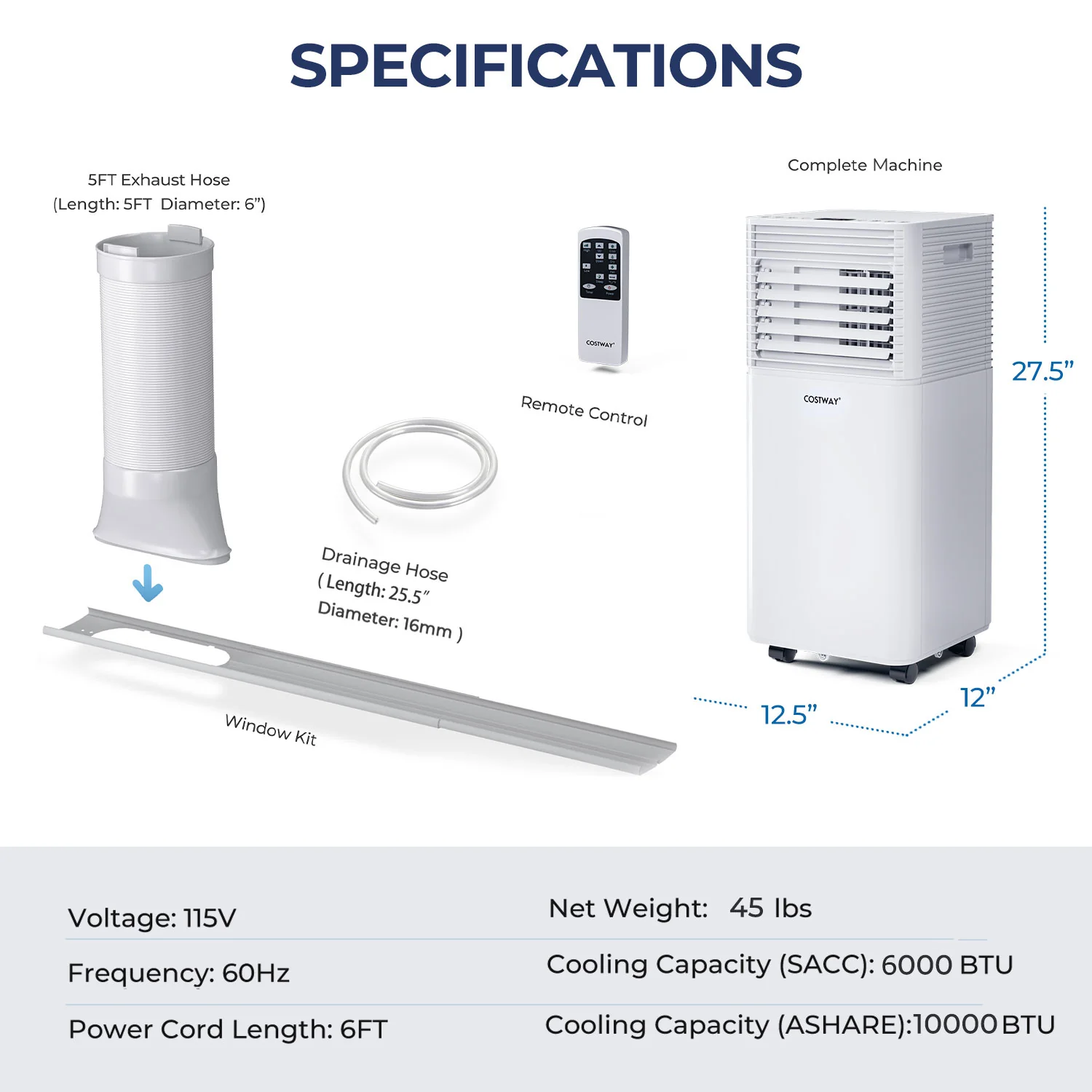 10000 BTU Air Cooler With Fan, Dehumidifier Mode, White - Image 4