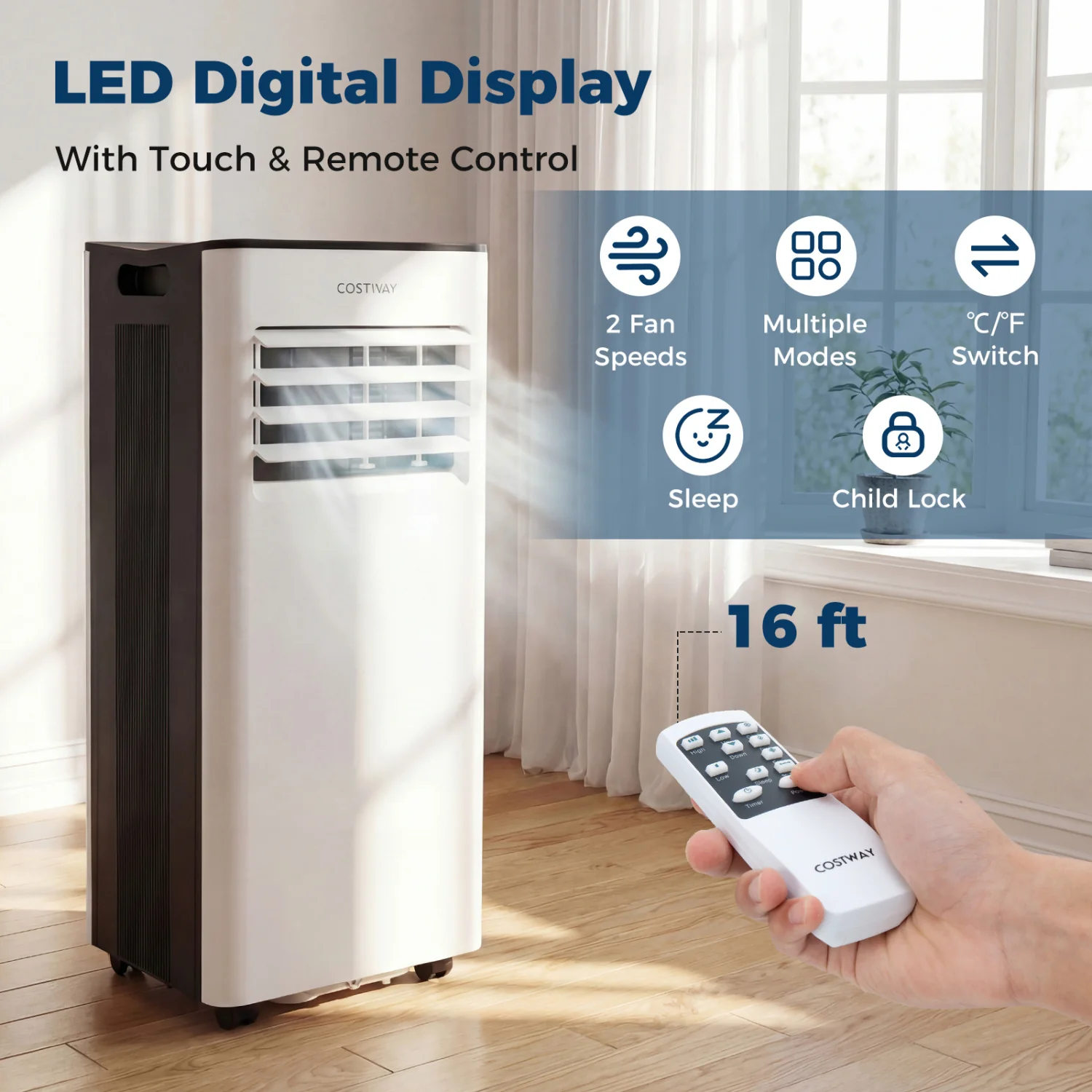 10000 BTU Portable AC with Fan, Dehumidifier, Black & White - Image 6