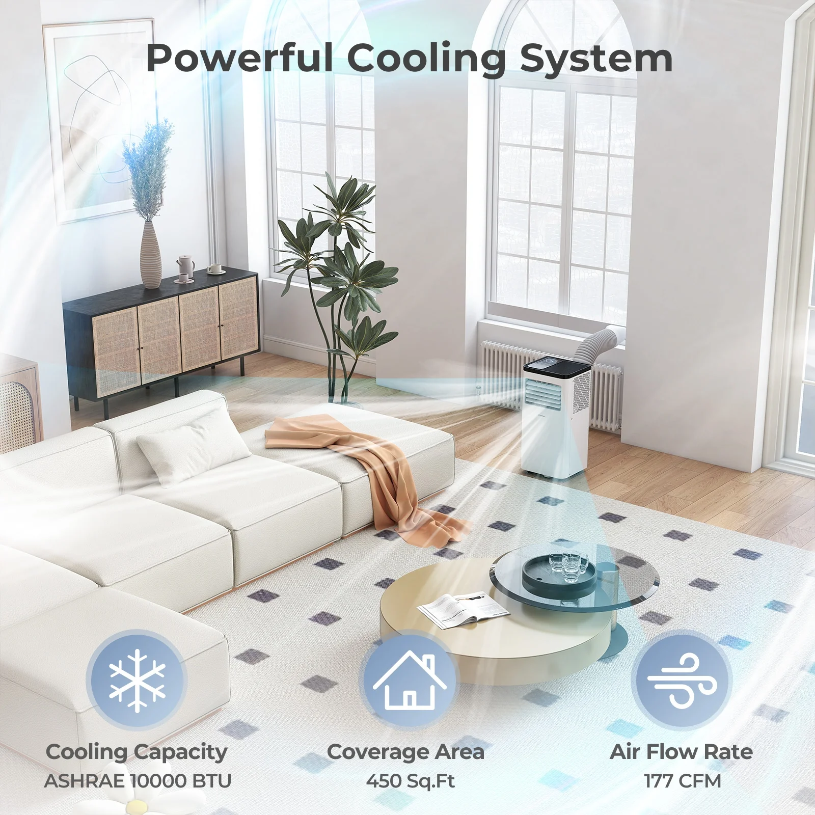 10000 BTU Portable Air Conditioner 3 in 1 Floor AC Unit Fan and Dehumidifier for Room, White - Image 6