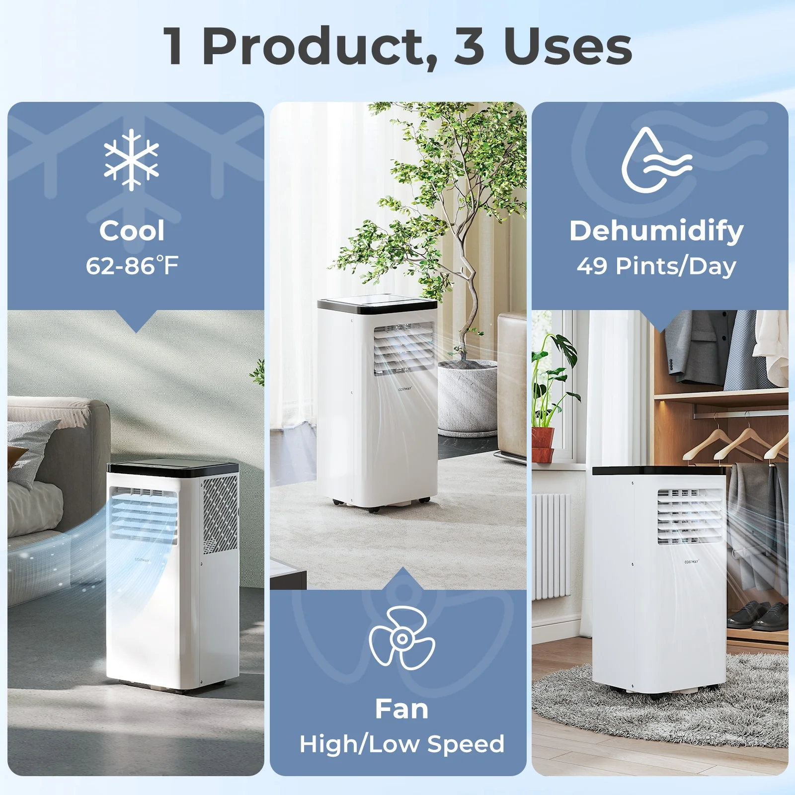 10000 BTU Portable Air Conditioner 3 in 1 Floor AC Unit, White - Image 8