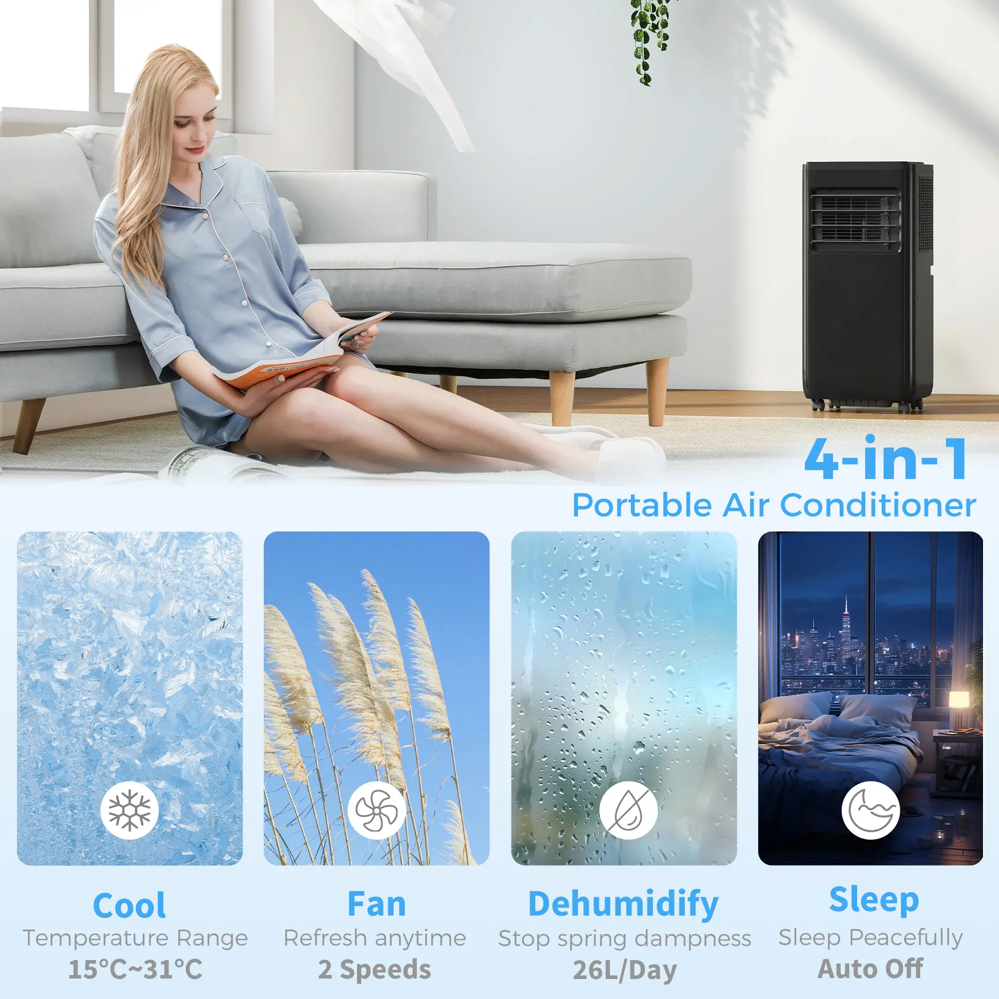 10000 BTU Portable Air Conditioner, 4-in-1, WiFi Voice Remote, Black - Image 5