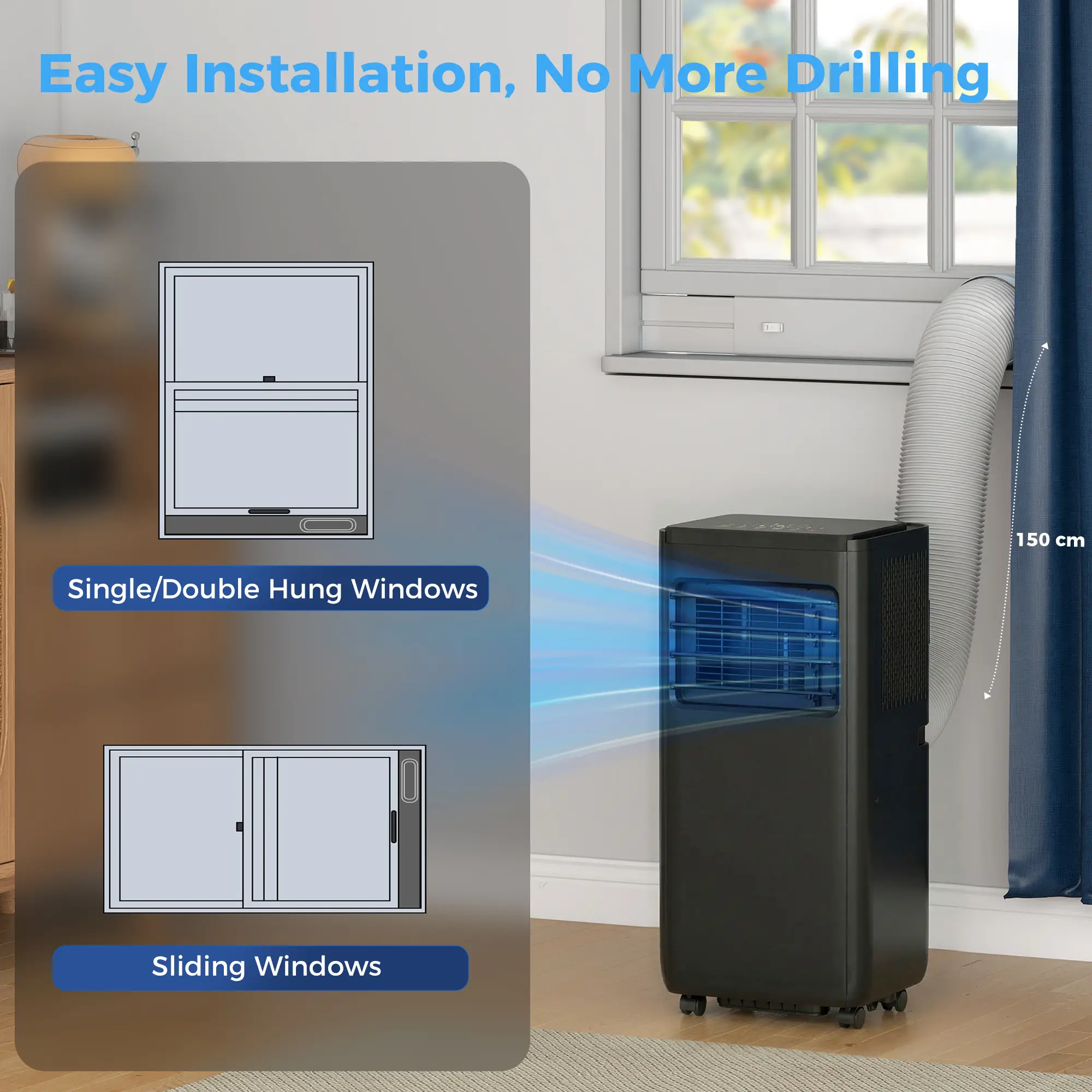 10000 BTU Portable Air Conditioner, 4-in-1, WiFi Voice Remote, Black - Image 9