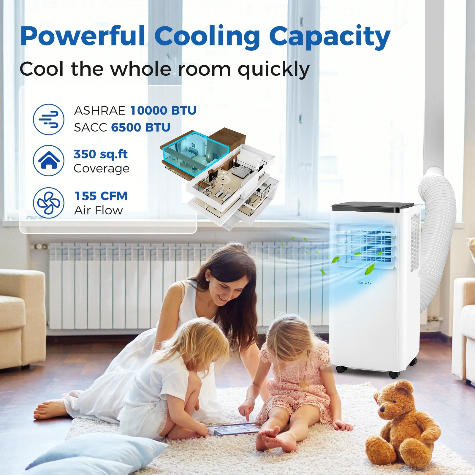 10000 BTU Portable Air Conditioner, Cools 350 Sq.Ft, White - Image 8