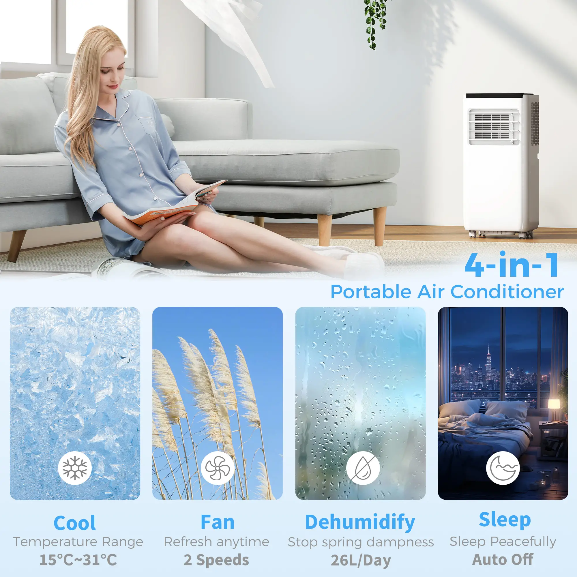 10000 BTU Portable Air Conditioner, Dehumidifier, Fan, WiFi, White - Image 5