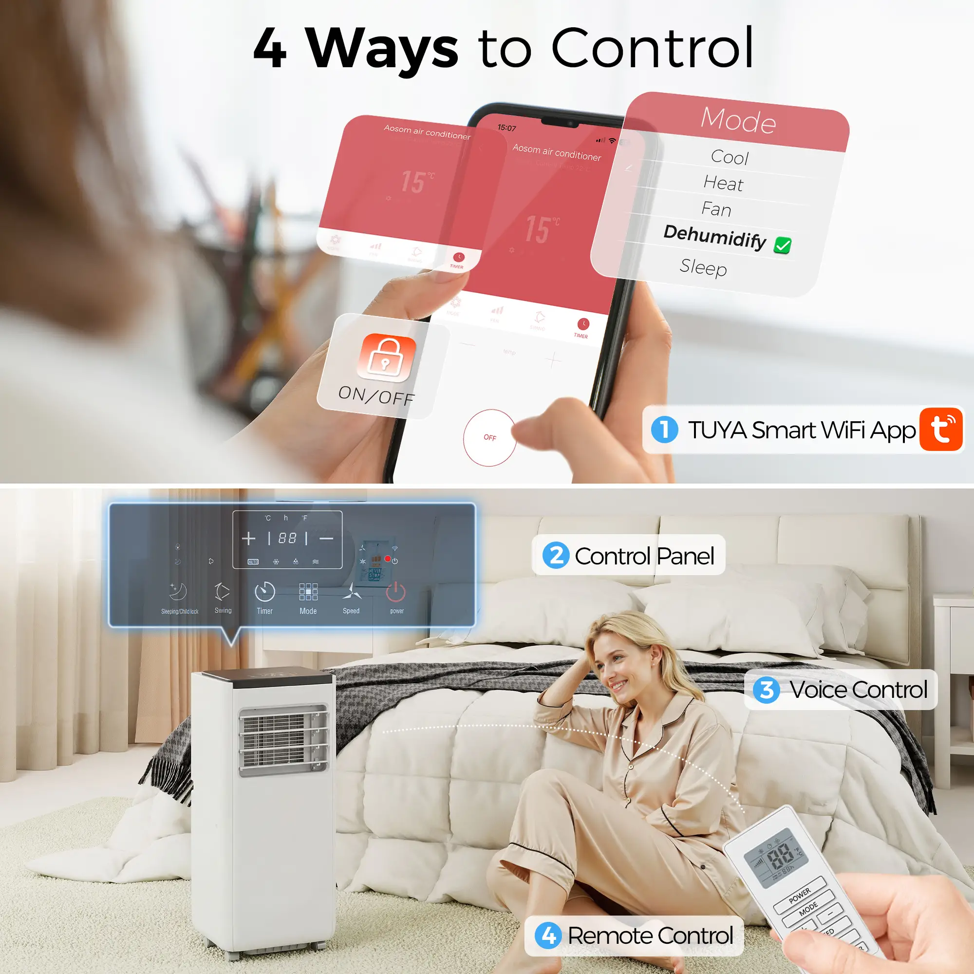 10000 BTU Portable Air Conditioner, Dehumidifier, Fan, WiFi, White - Image 6