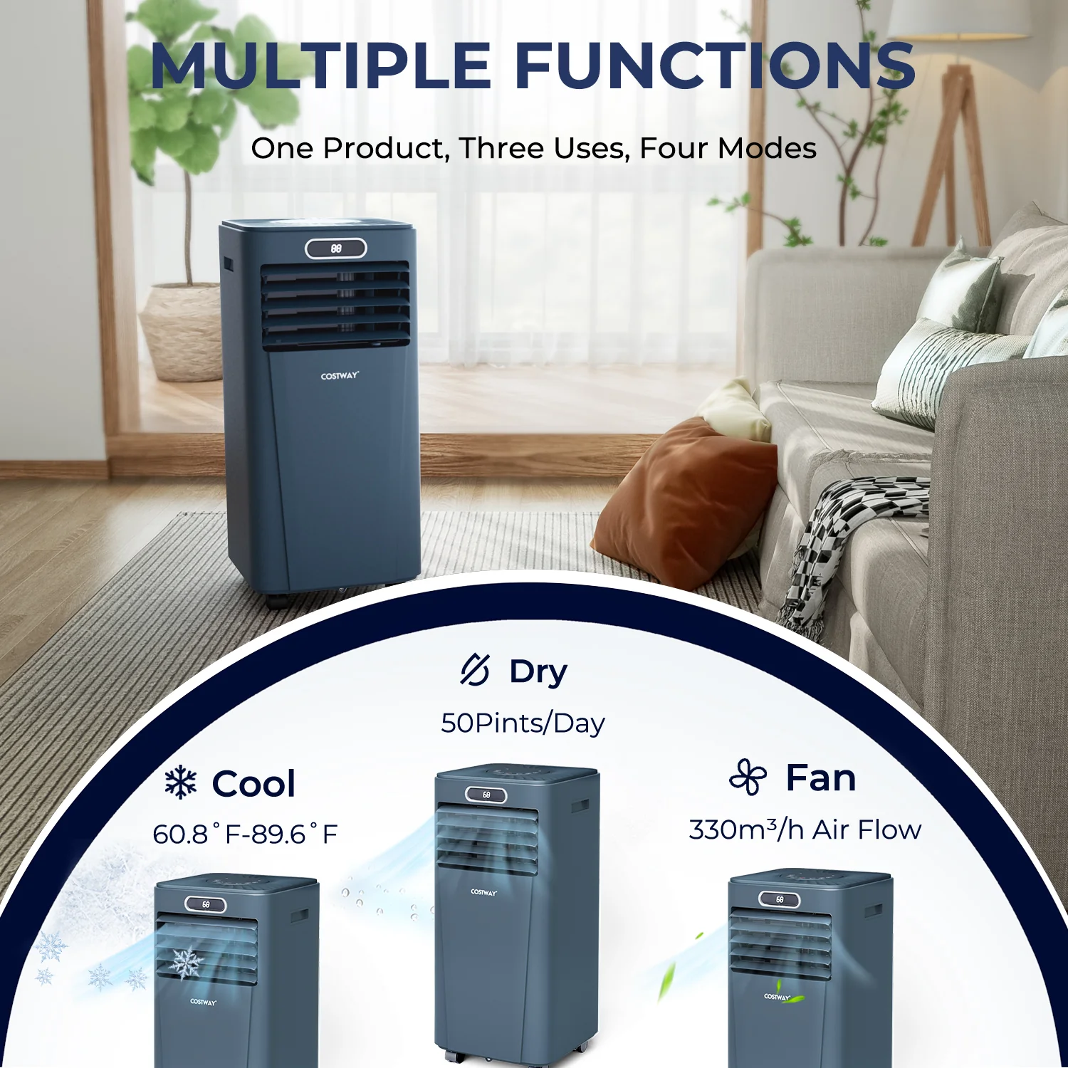 10000 BTU Portable Air Conditioner, Remote Control, Dark Blue - Image 3