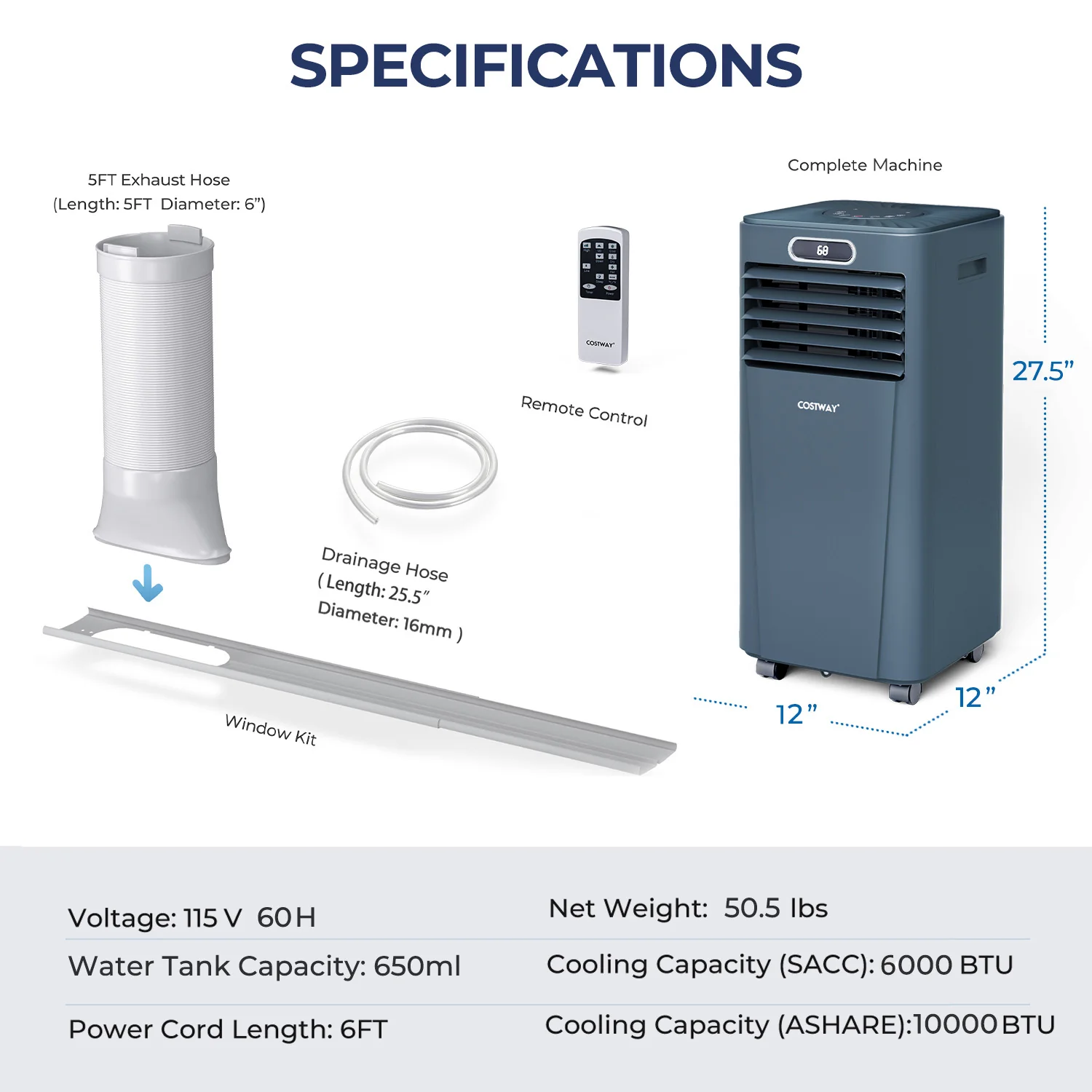 10000 BTU Portable Air Conditioner, Remote Control, Dark Blue - Image 6