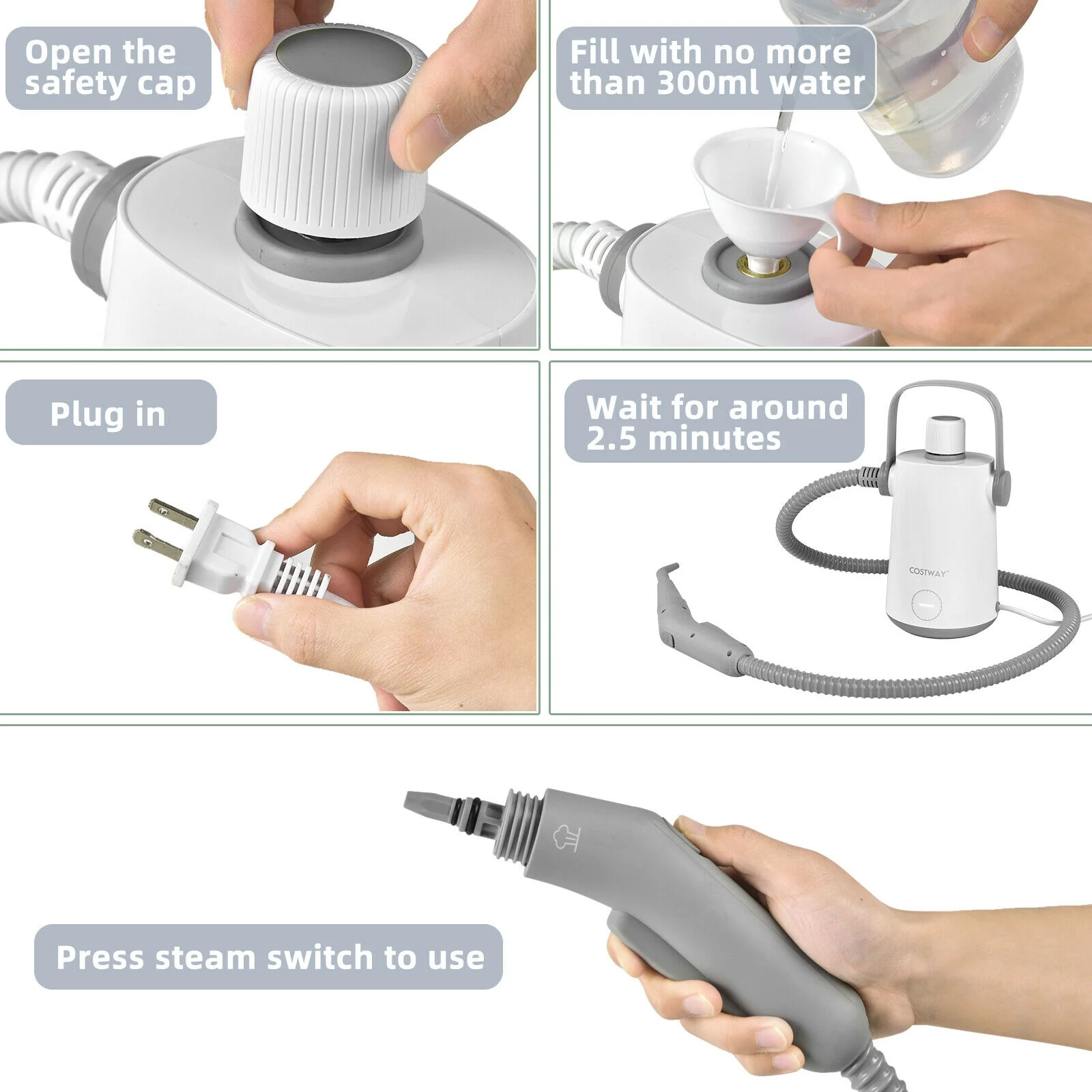 1000W Portable Hand-Held Steam Cleaner, 10 Accessories, Gray - Image 10
