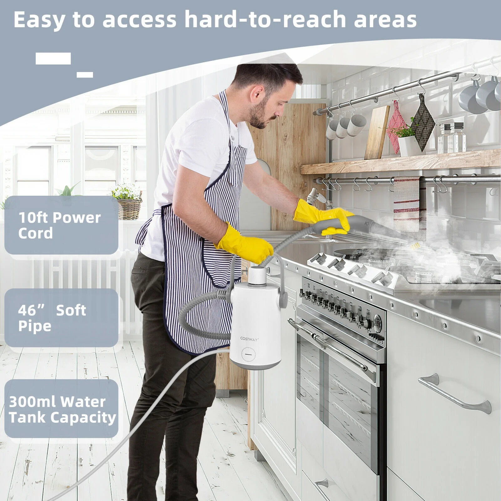 1000W Portable Hand-Held Steam Cleaner, 10 Accessories, Gray - Image 6