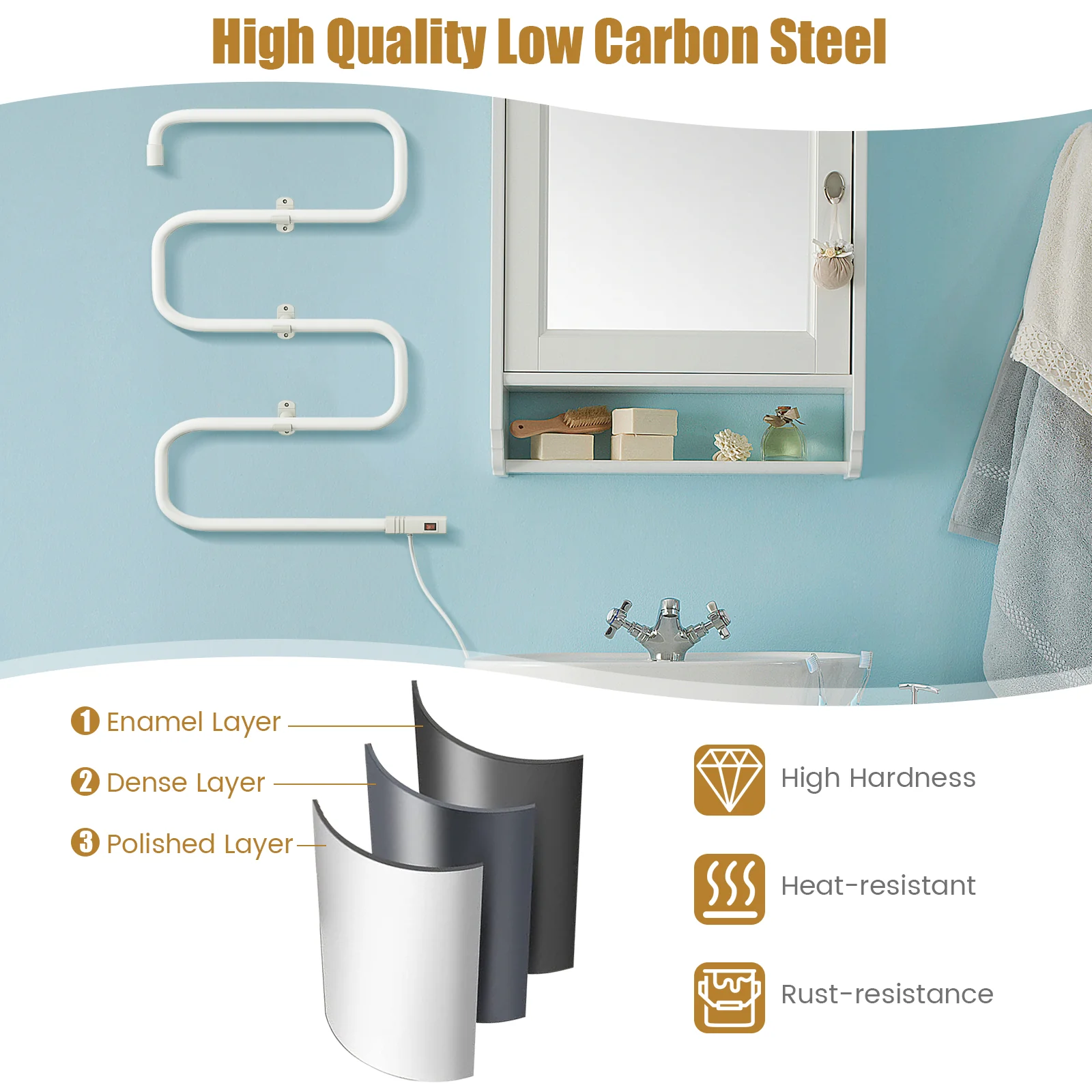 100W Electric Towel Warmer Drying Rack, White - Image 10