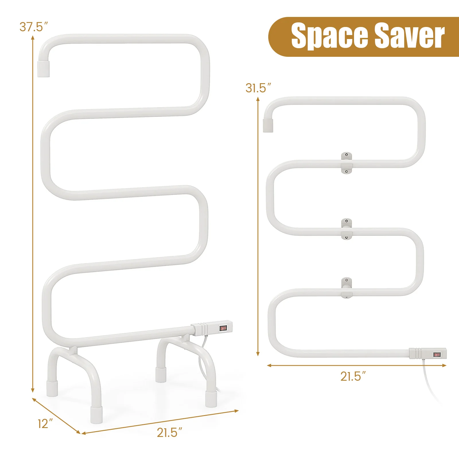 100W Electric Towel Warmer Drying Rack, White - Image 6