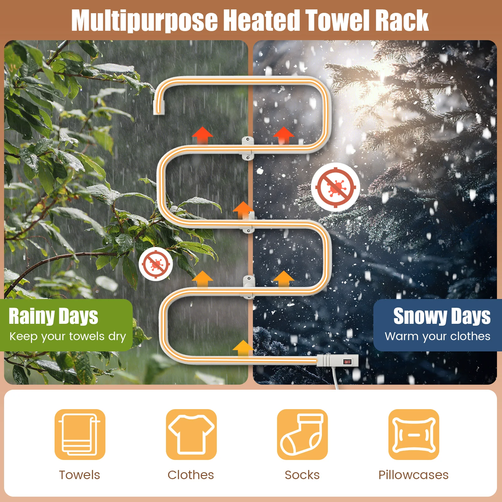 100W Electric Towel Warmer Drying Rack, White - Image 7