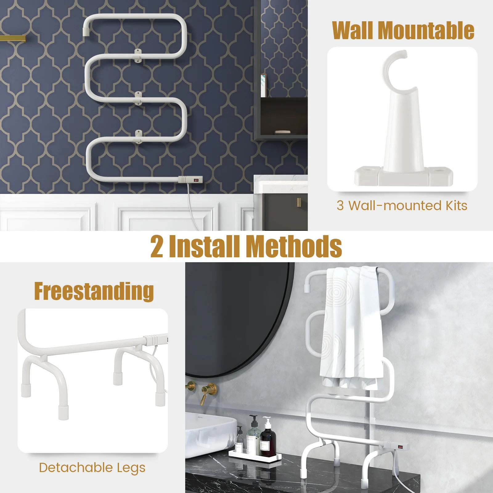 100W Electric Towel Warmer Drying Rack, White - Image 9