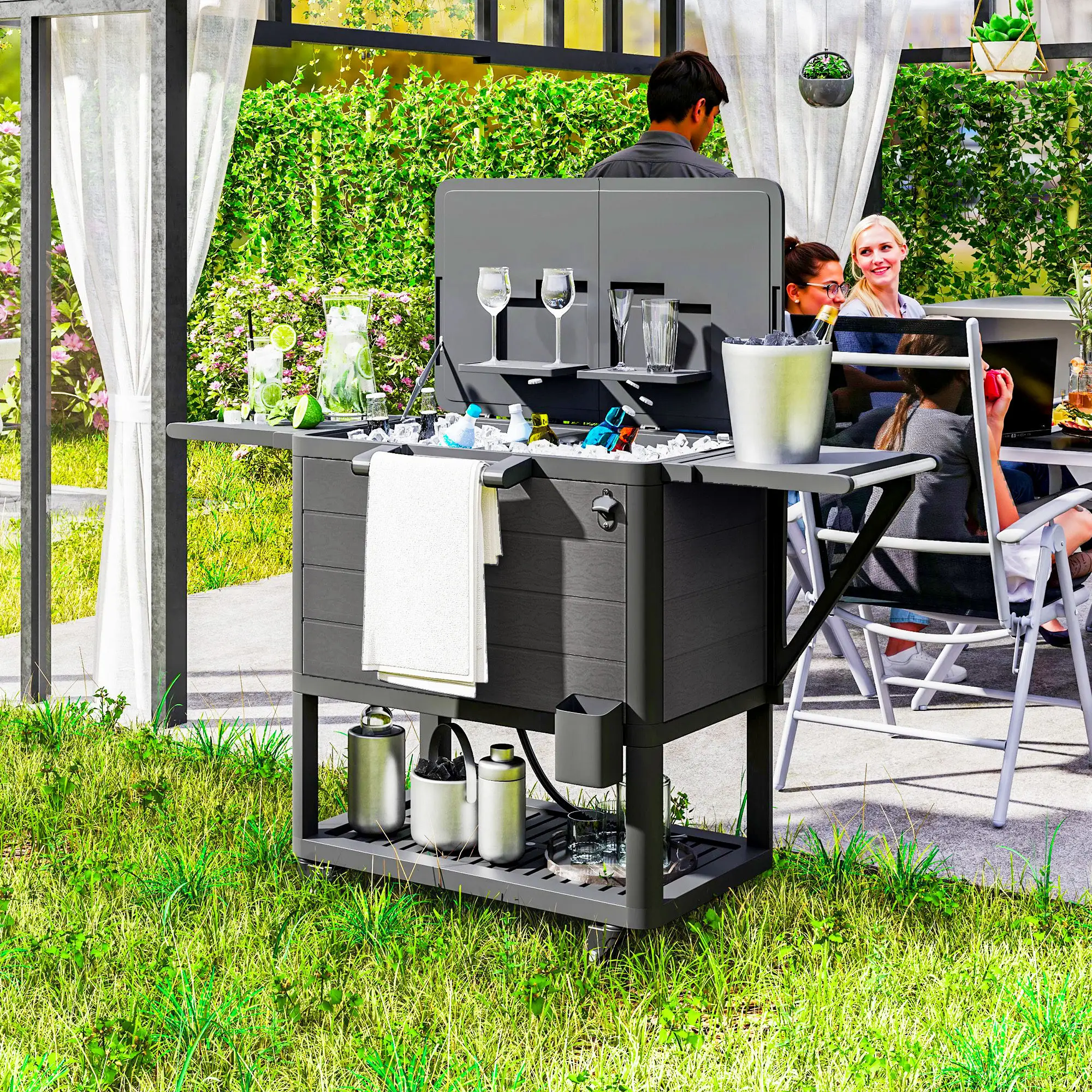 104 Quart Large Capacity Outdoor Cooler Cart, Patio Rolling Ice Chest, Black - Image 8