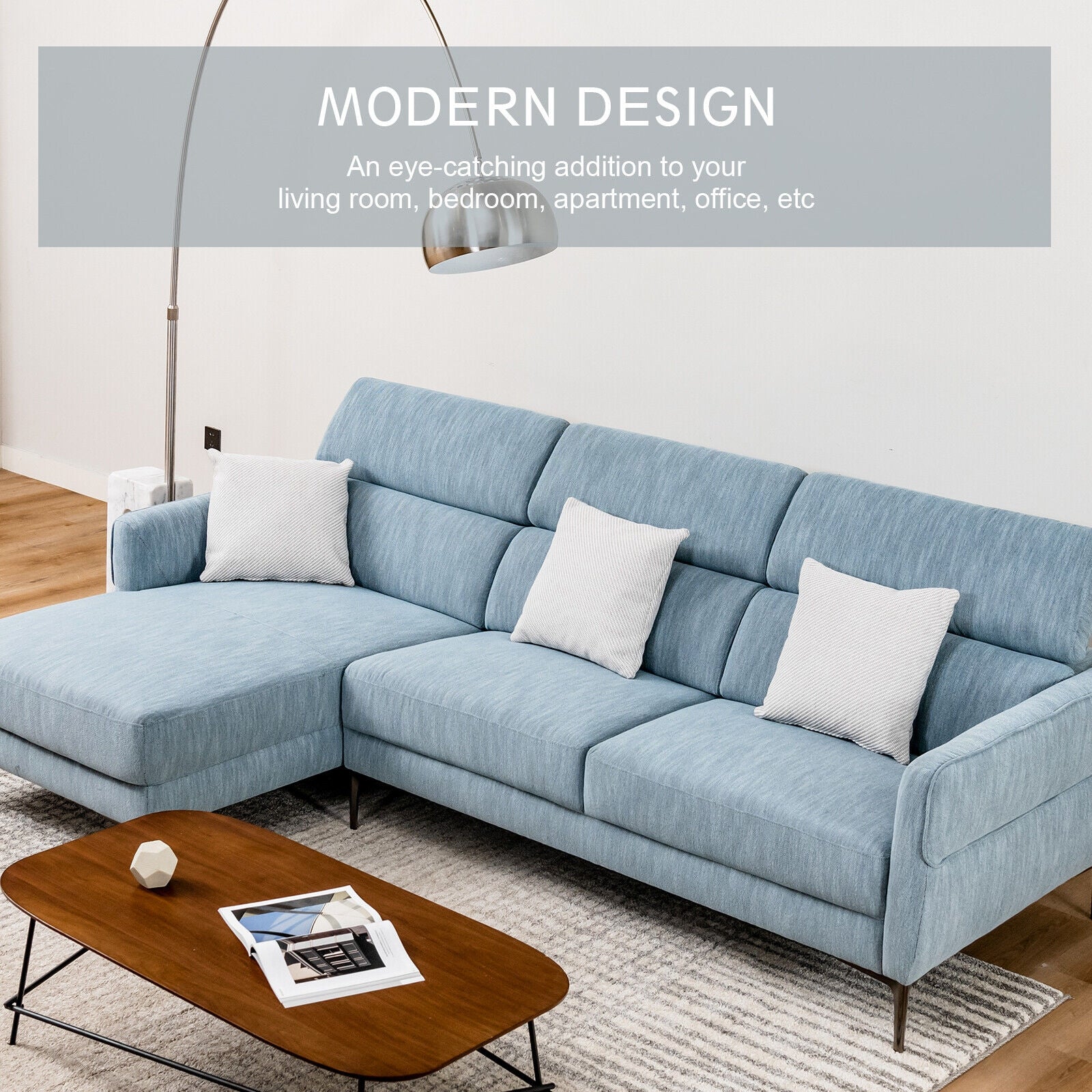 105 Inch L-Shaped Sofa With Adjustable Headrests, Blue - Image 4