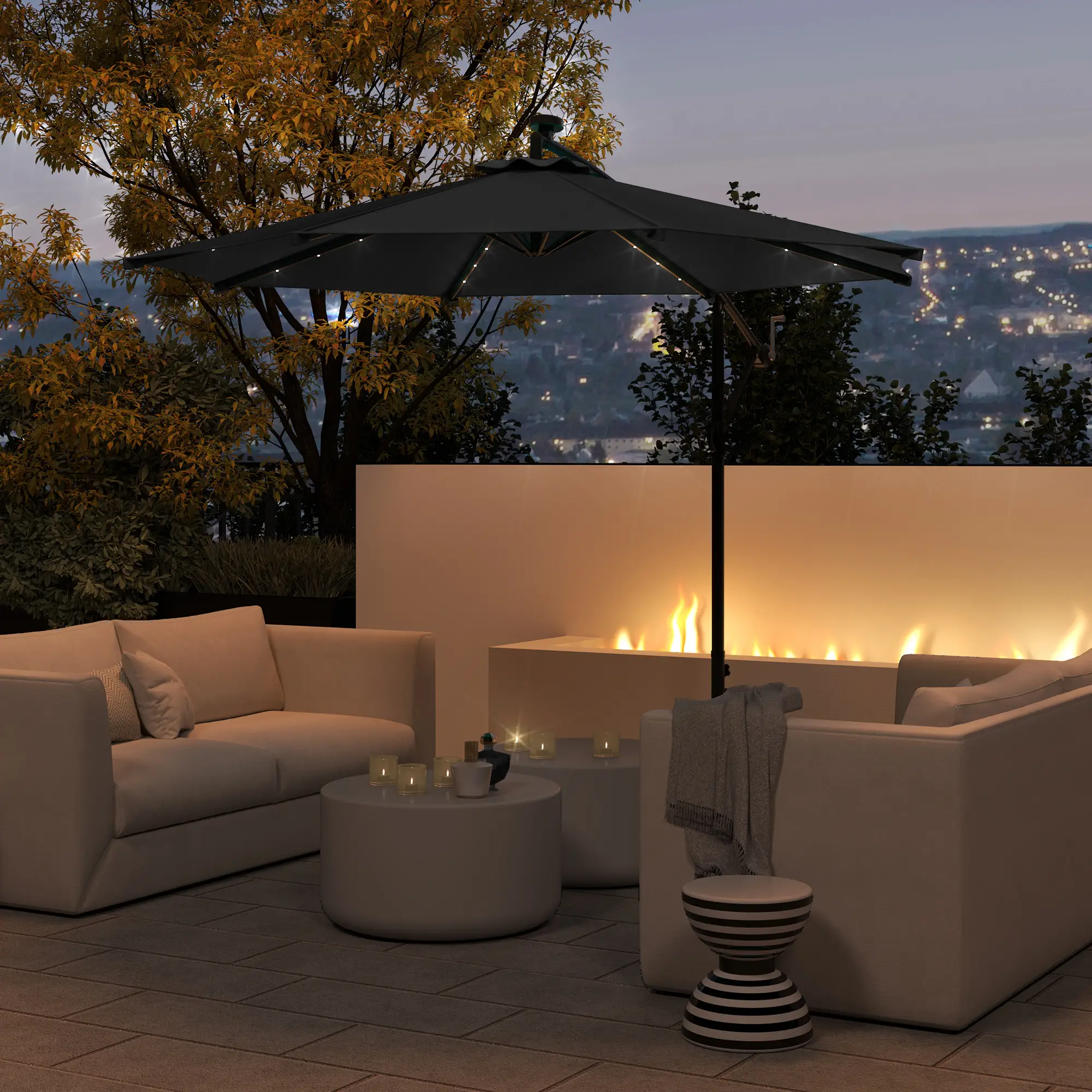 10ft Banana Umbrella, Solar Lights, Adjustable Angle, Patio Backyard, Black - Image 2